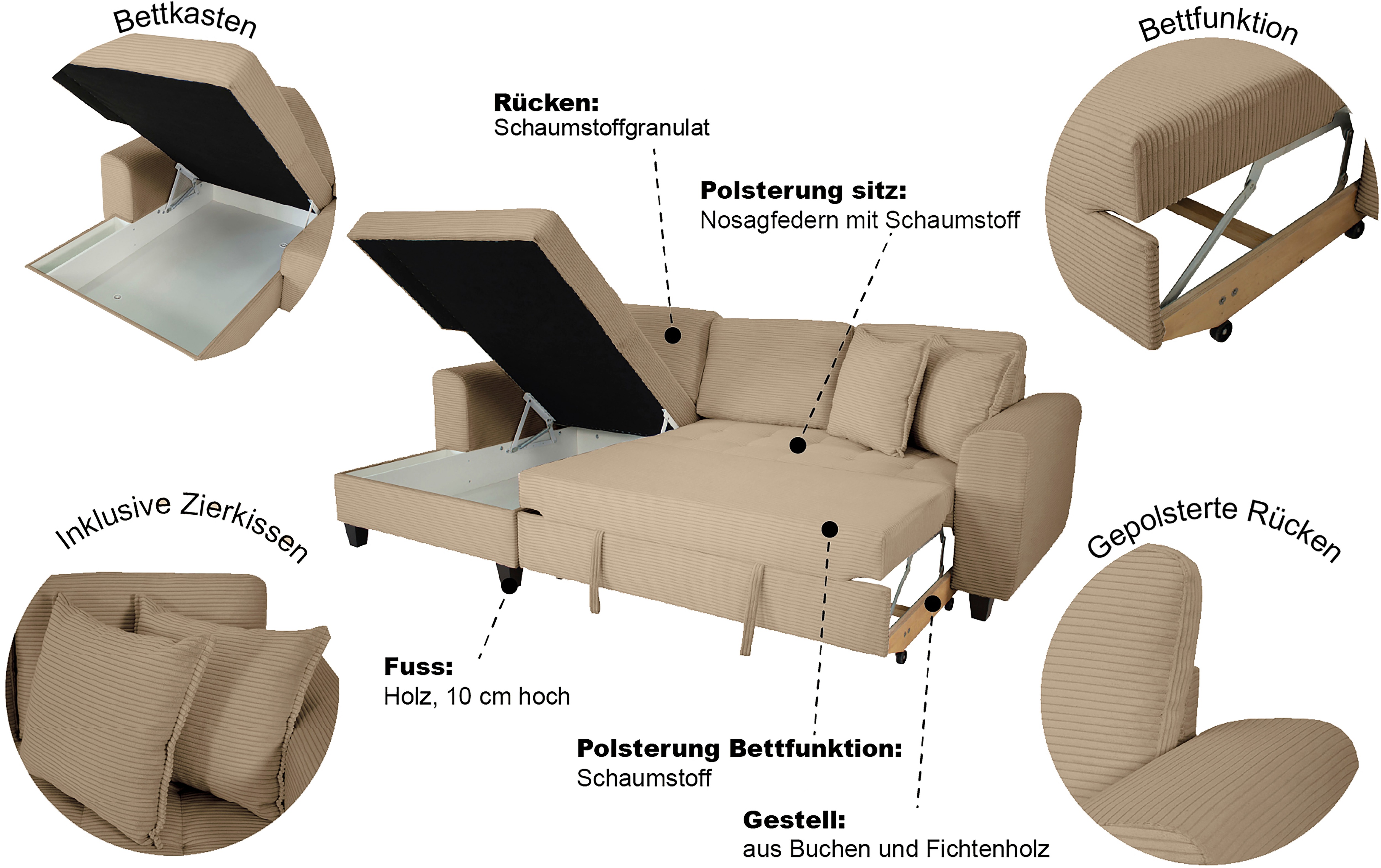 Thumbnail - Trends by HG Ecksofa "Moritz, L-Form" inkl. Bettfunktion und Bettkasten, inkl. 2 Zierkissen