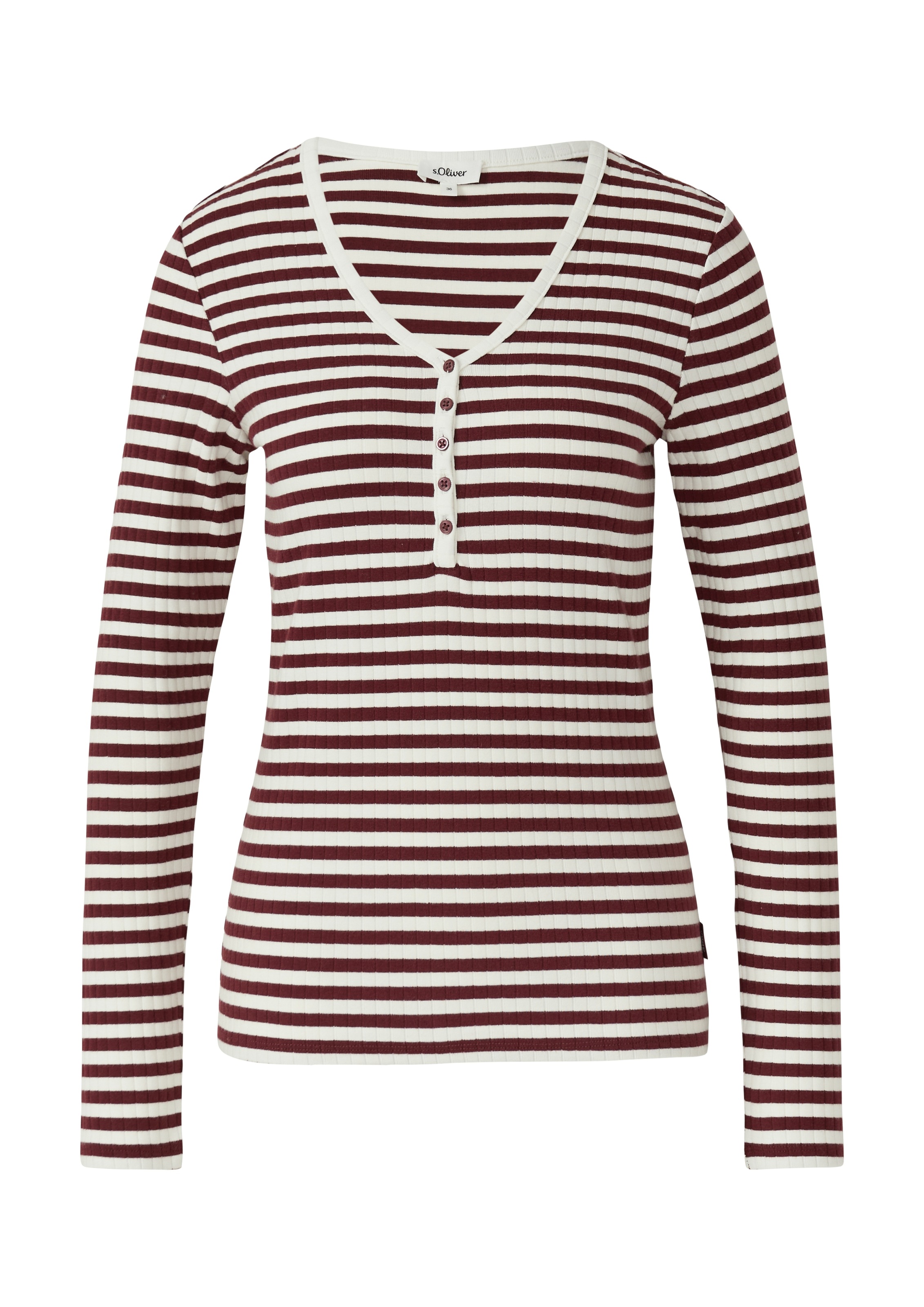 s.Oliver Langarmshirt mit kurzer Knopfleiste, in Ripp-Optik