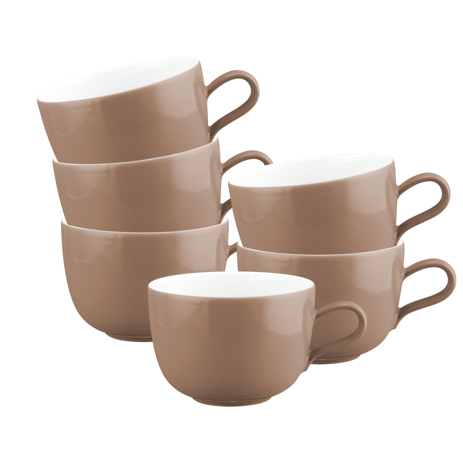 Tasse SELTMANN WEIDEN "Milchkaffeetassen Liberty Pure Colors 380 ml 6er Set", braun (cocoa braun), B:10,3cm H:7,4cm Ø:10,3cm, Porzellan, Trinkgefäße, Tasse, Spülmaschinenfest, Mikrowellensicher, Ofenfest