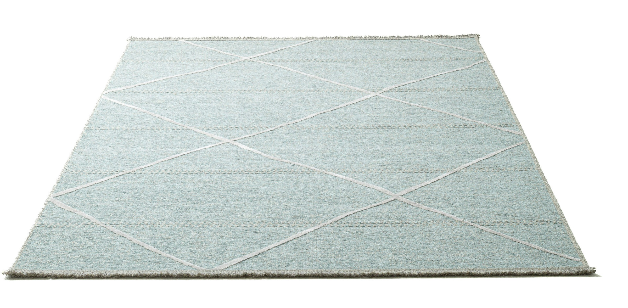 Teppich SANSIBAR, B:120cm H:2mm L:170cm, blau, Schurwolle, Wohnzimmer, Teppiche, "Braderup", Flachgewebe, modernes Scandi Design, Motiv Rauten, mit