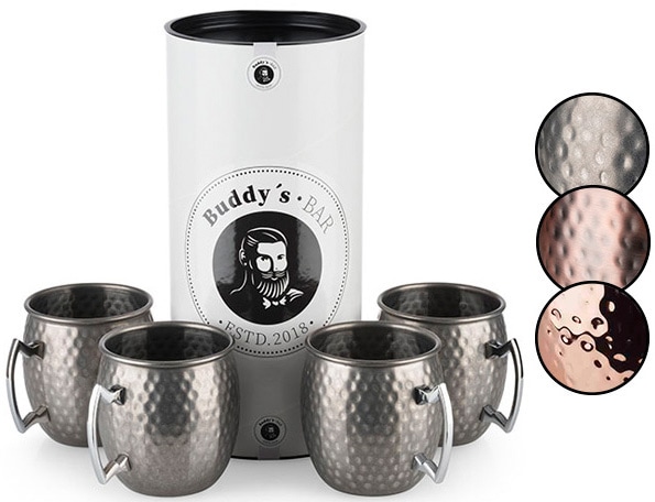 Buddy's Becher »Buddy´s Bar«, (4 tlg.), Moscow Mule Becher, 500 ml, hochwert. Edelstahl, Hammerschlag-Effekt