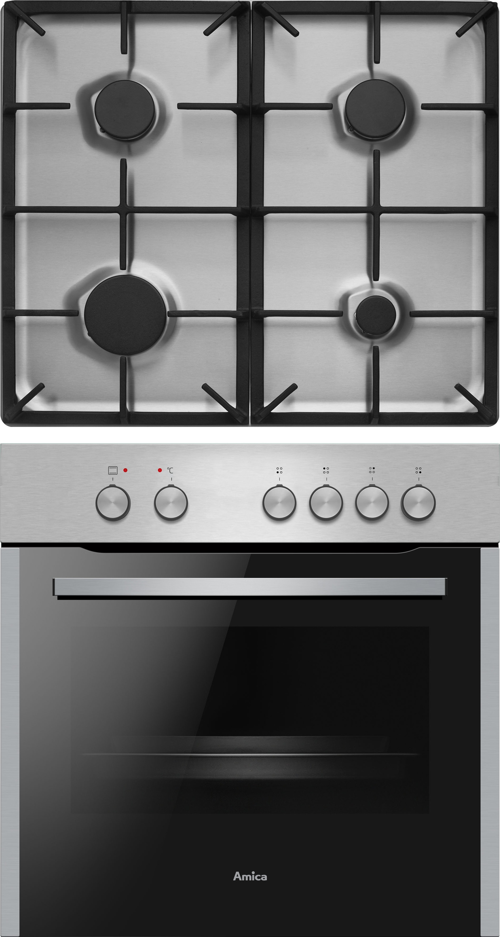 AMICA Gasherd-Set "EHEG 933 101 E", Energieeffizienz: A (A+++-D), silber (edelstahlfarben), Herdsets, Vertrauter Kochkomfort mit Gas und einfacher Handhabung
