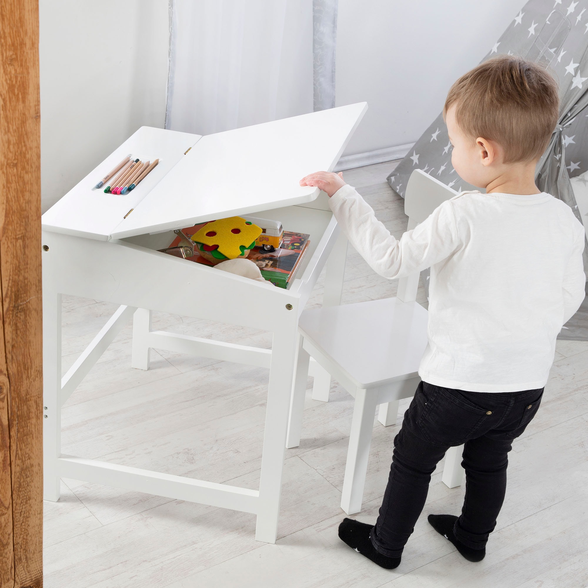 roba® Kinderschreibtisch »Schulpult, weiß«, inkluisve Stuhl | BAUR | Stühle