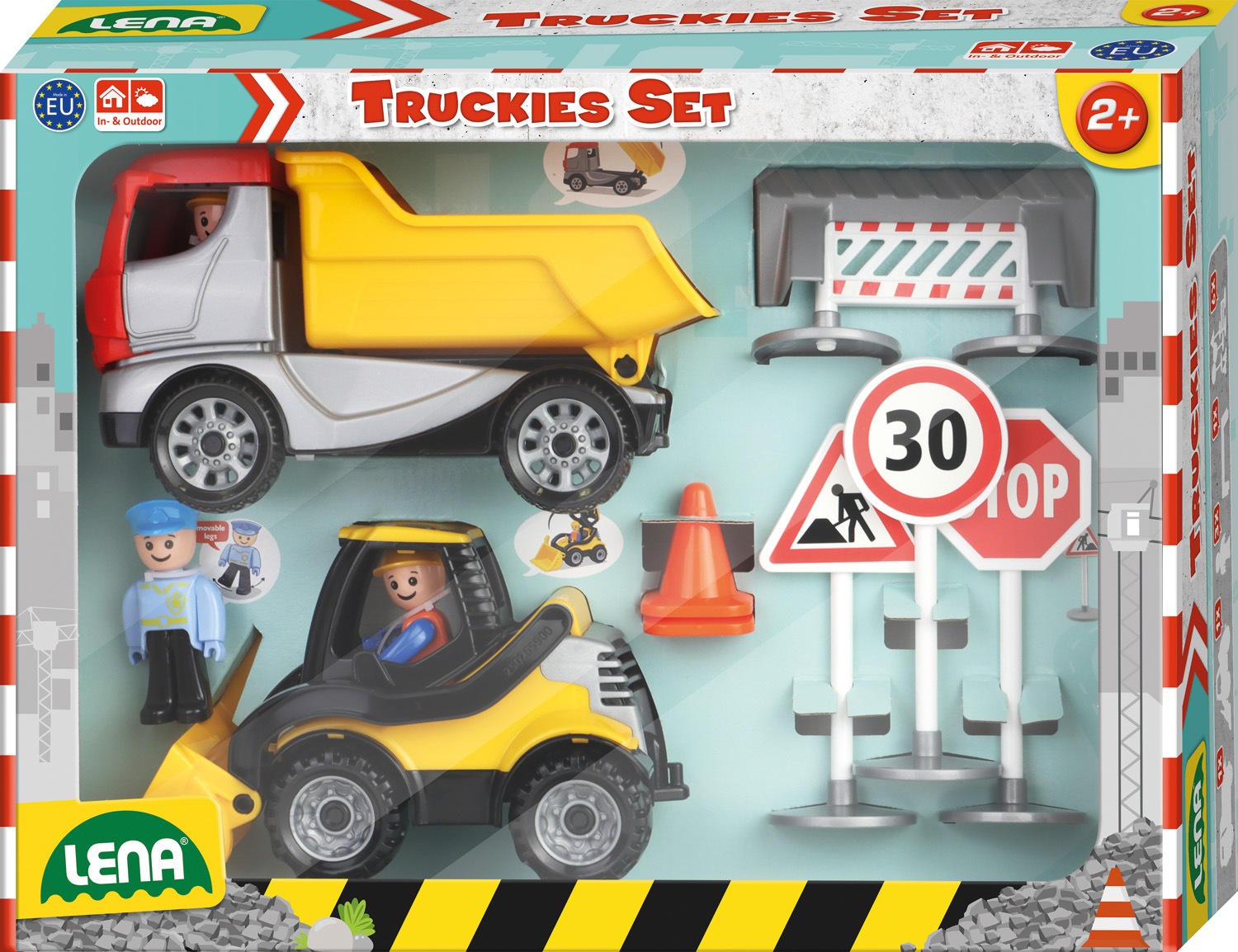 LENA Kinder Spielzeug-Baumaschine "Truckies Set Baustelle", gelb, Kunststoff, Spielzeugfahrzeuge, Made in Europe