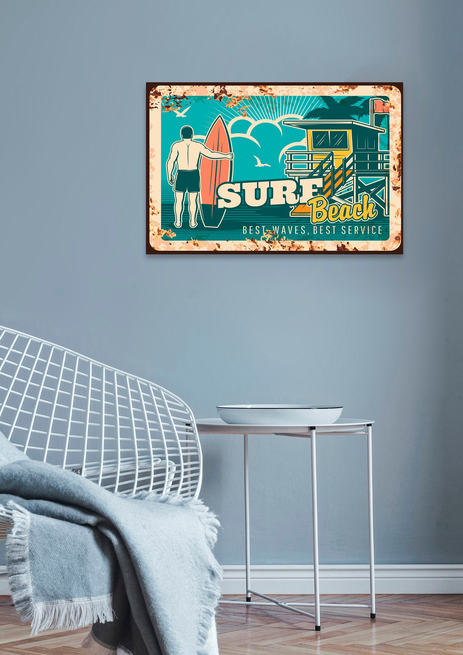 queence Metallbild »Surf Beach«, (1 St.), Stahlschilder