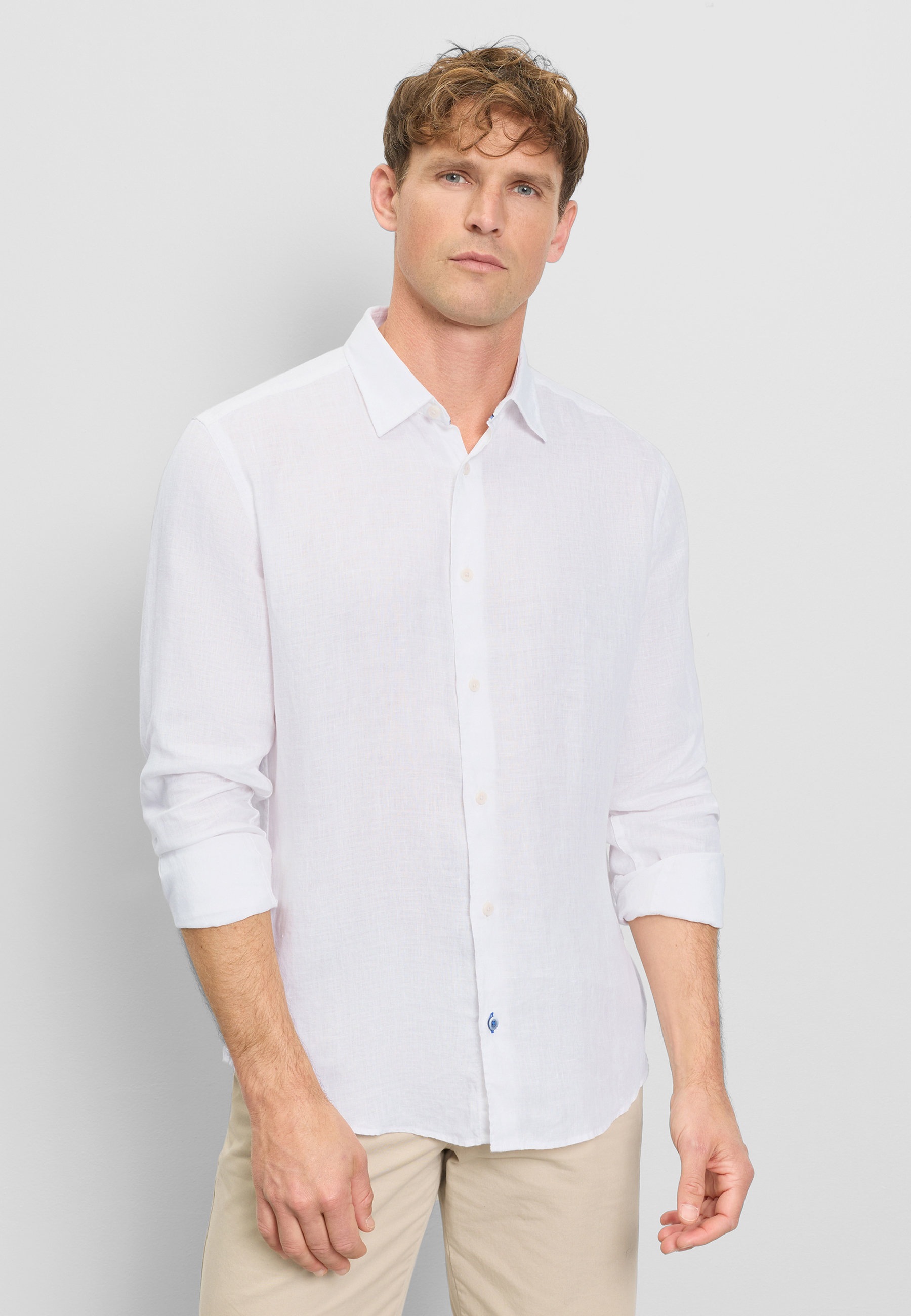 OLYMP Herren Langarmhemd "OLYMP Casual, regular fit, Kent"weiß, Gr. L, Hemden