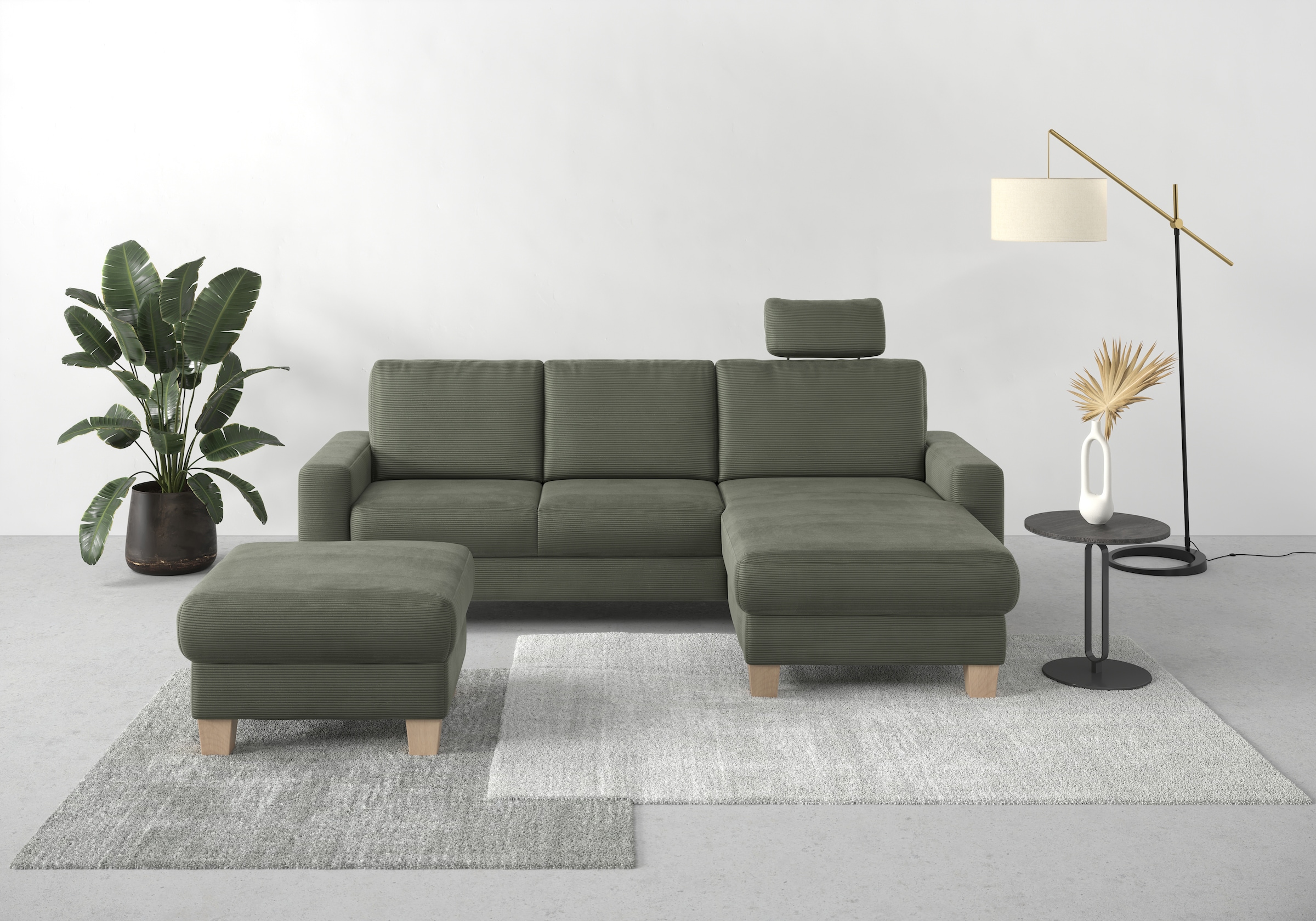 Home affaire Ecksofa »Summer L-Form« mit Recamiere, mit oder ohne Bettfunktion und Bettkasten, Cord-Bezug