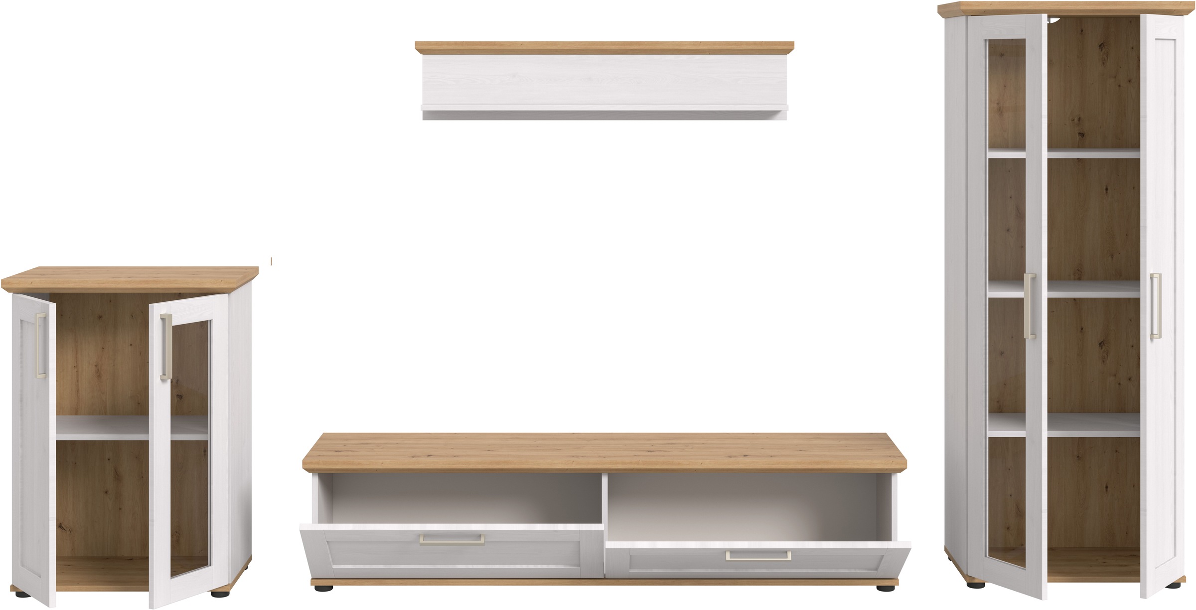 Home affaire Wohnwand »Cosenza«, (Set, 4 St.), Cosenza, Breite: 336 cm,2xVitrine,Lowboard, Wandboard