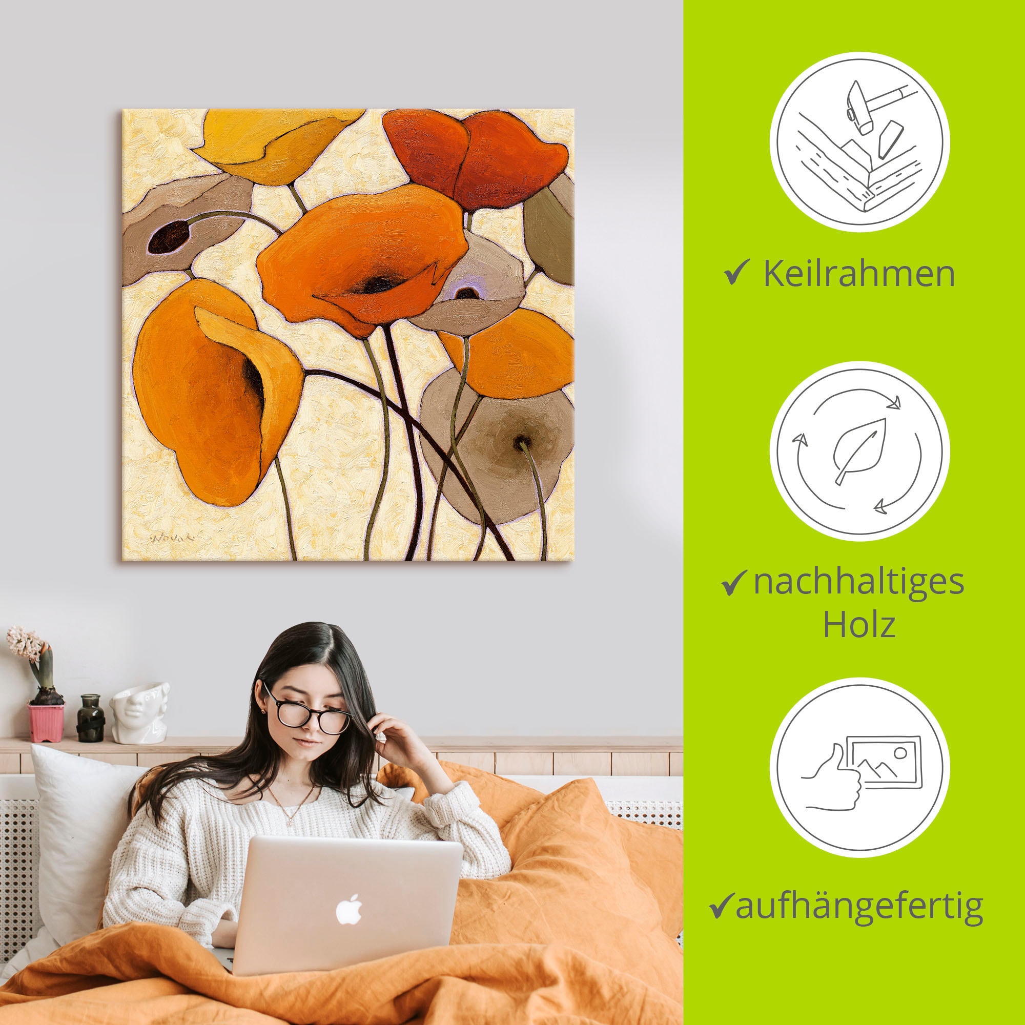 Artland Leinwandbild »Kürbismohn III« Blumen 1 Stk. tlg. auf Holzrahmen gespannt