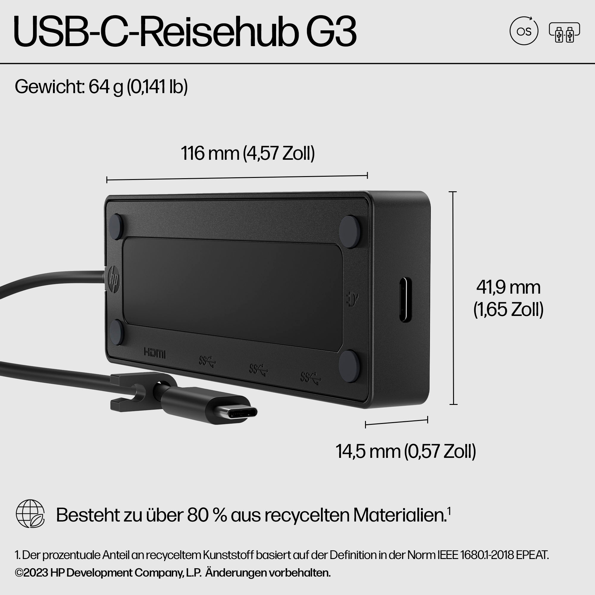 HP Laptop-Dockingstation »USB-C Reisehub G3«