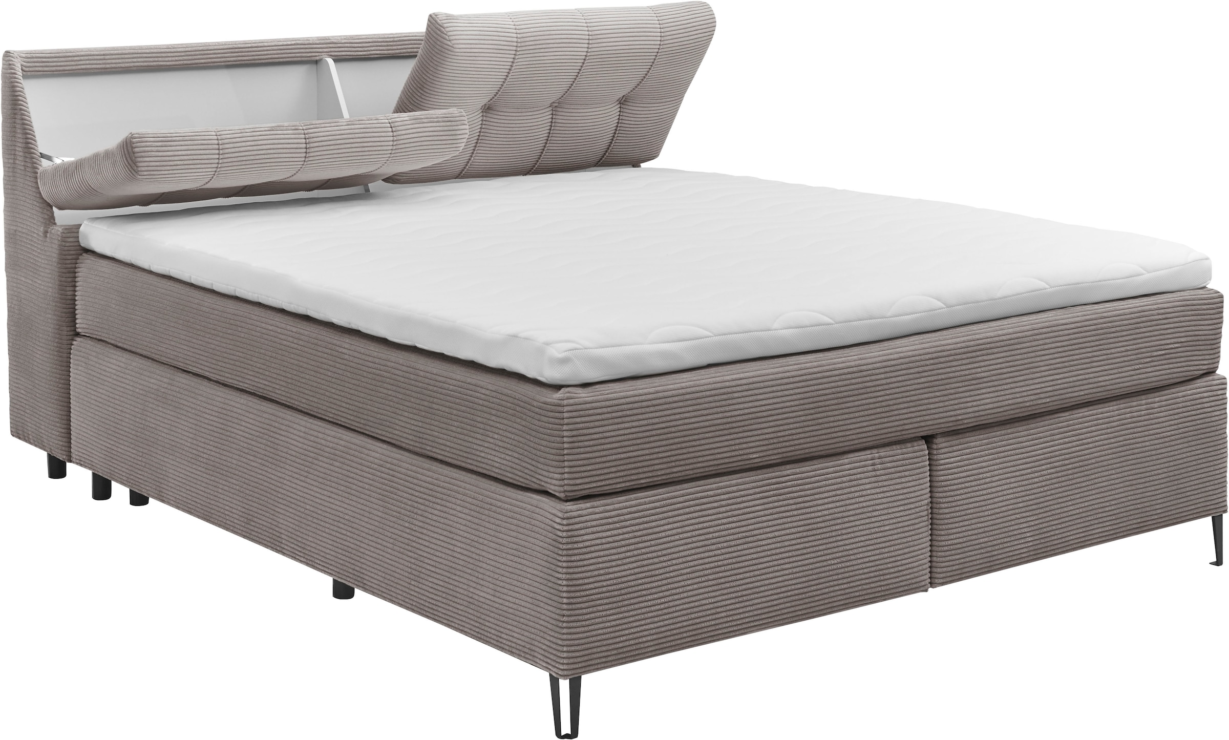 set one by Musterring Boxspringbett »Fairfield«, Kopfteil in Kassenoptik, Metallfuß schwarz, Breite 160 oder 180 cm