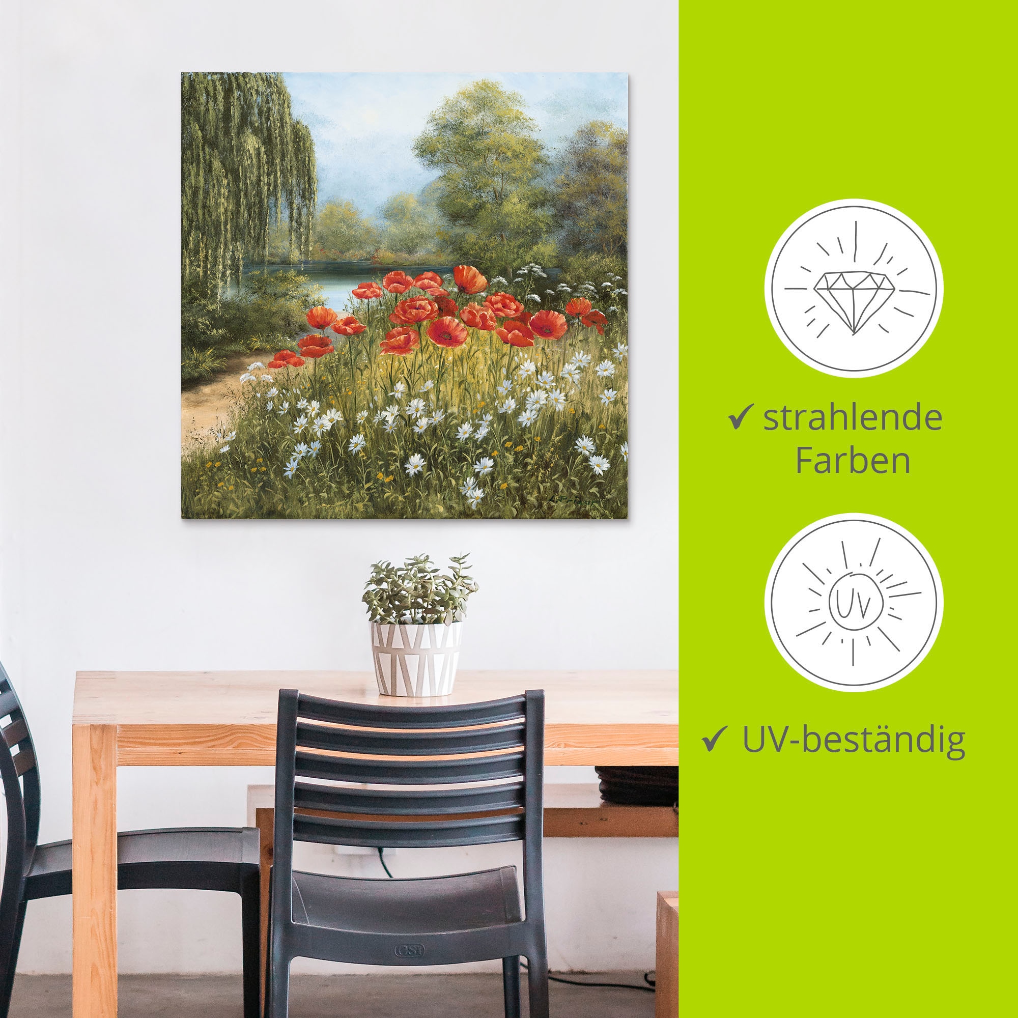 Artland Wandbild »Mohnwiese am See«, Blumenwiese, (1 St.), als Alubild, Outdoorbild, Leinwandbild, Poster in verschied. Größen