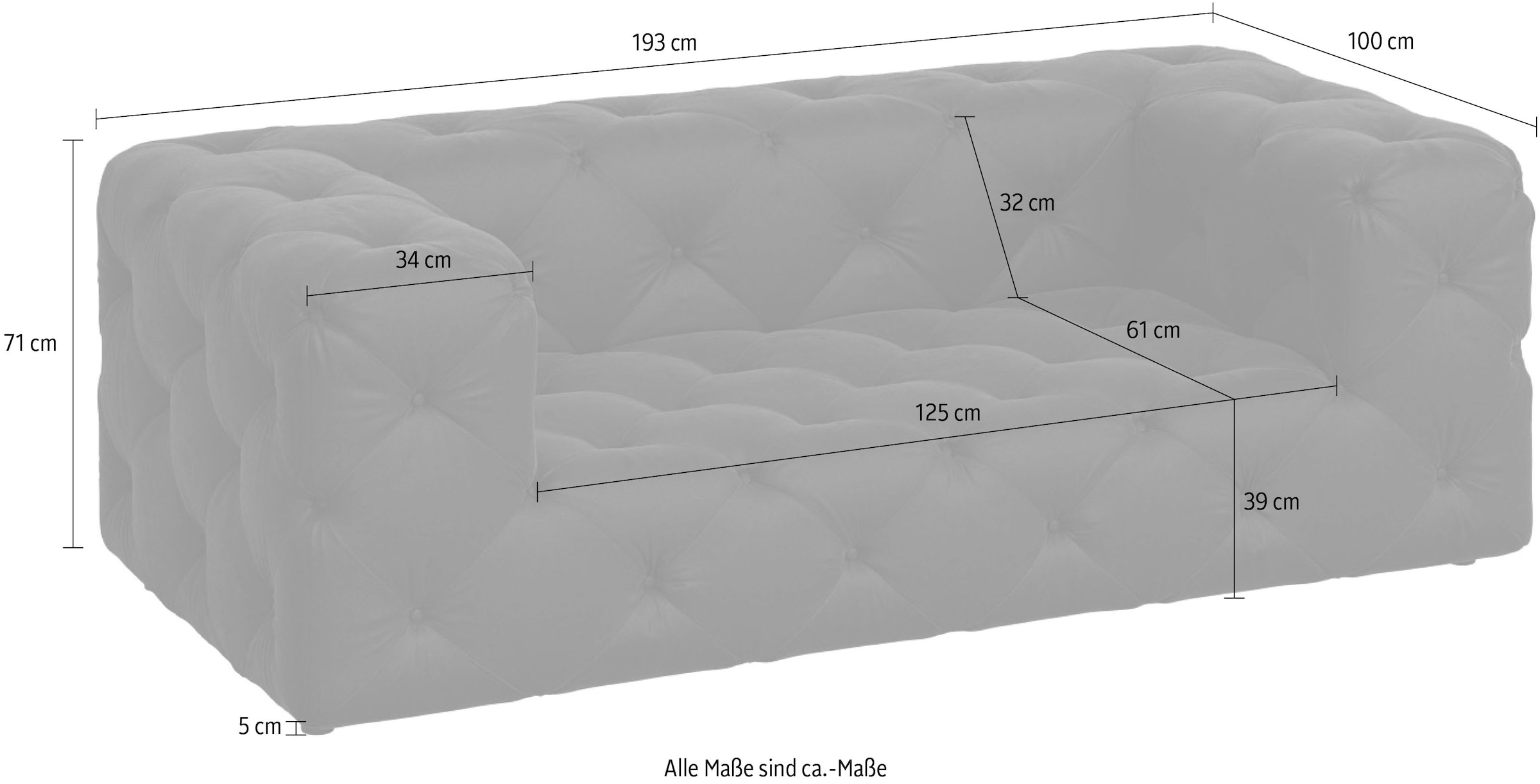 Places of Style 2-Sitzer »FOLLINA«, 2-Sitzer Sofa mit klassischer Chesterfield-Knopfheftung