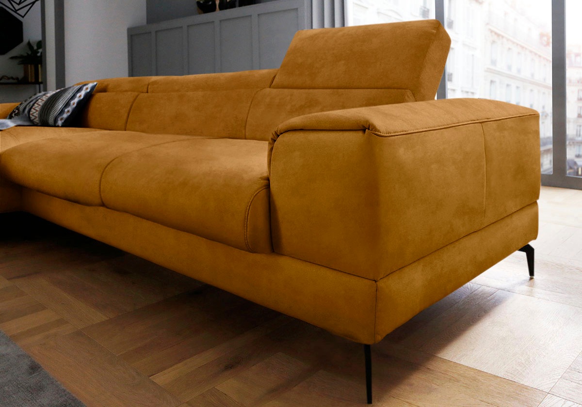 W.SCHILLIG Ecksofa »piedroo, Designsofa mit tollem Sitzkomfort, bequem, L-Form«, Kopfteilverstellung, wahlweise mit Sitztiefenverstellung, Breite 343cm