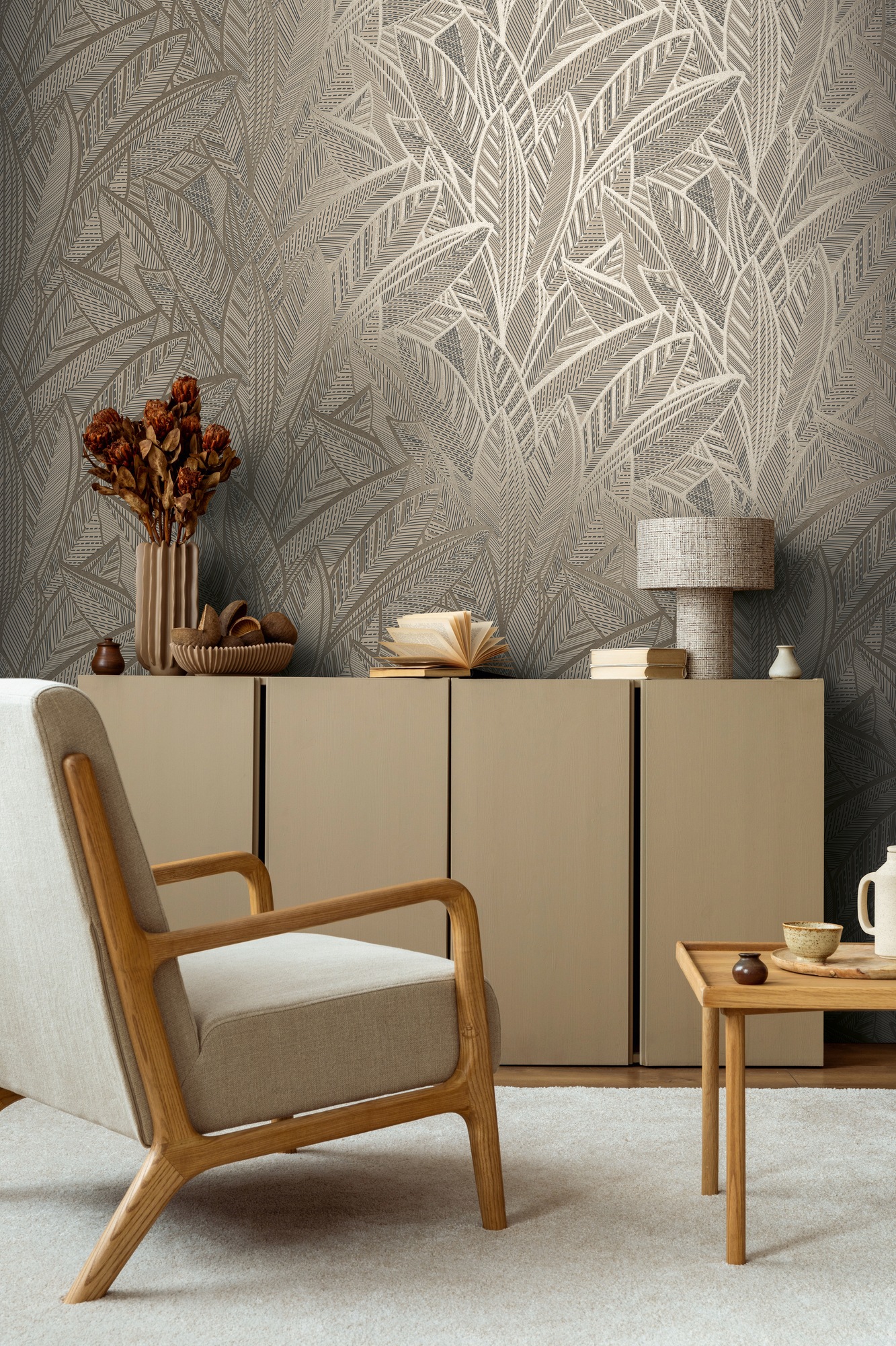 A.S. Création Vliestapete »French Affair Blätter-Tapete Mustertapete Floral Blattmuster«, leicht glänzend, Vliestapete Blatt-Motiv für Schlafzimmer Küche Wohnzimmer Blätter Flur