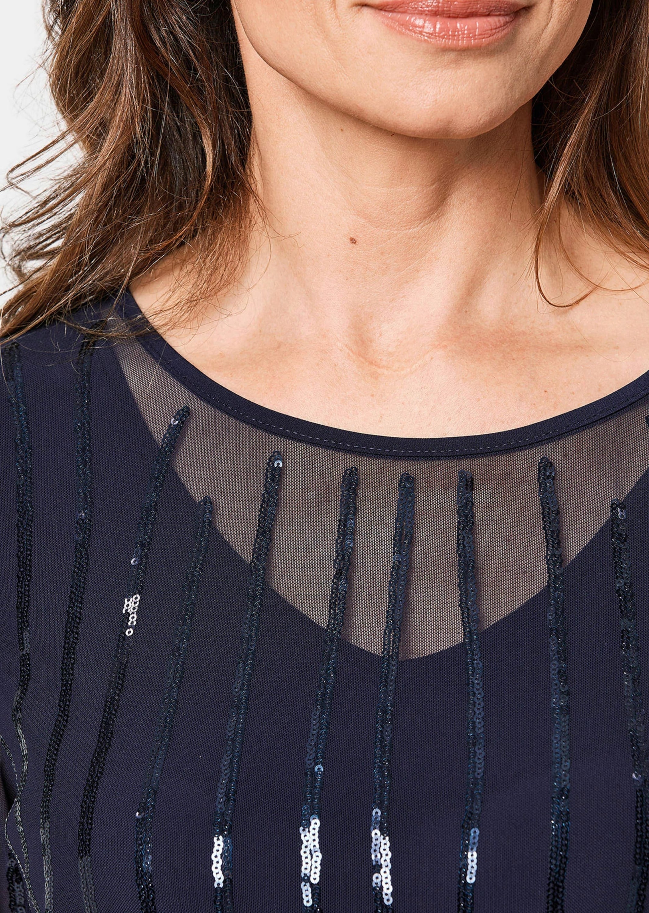 GOLDNER Langarm-Poloshirt »Mesh-Shirt Mit funkelnden Pailletten besetztes Mesh-Shirt«