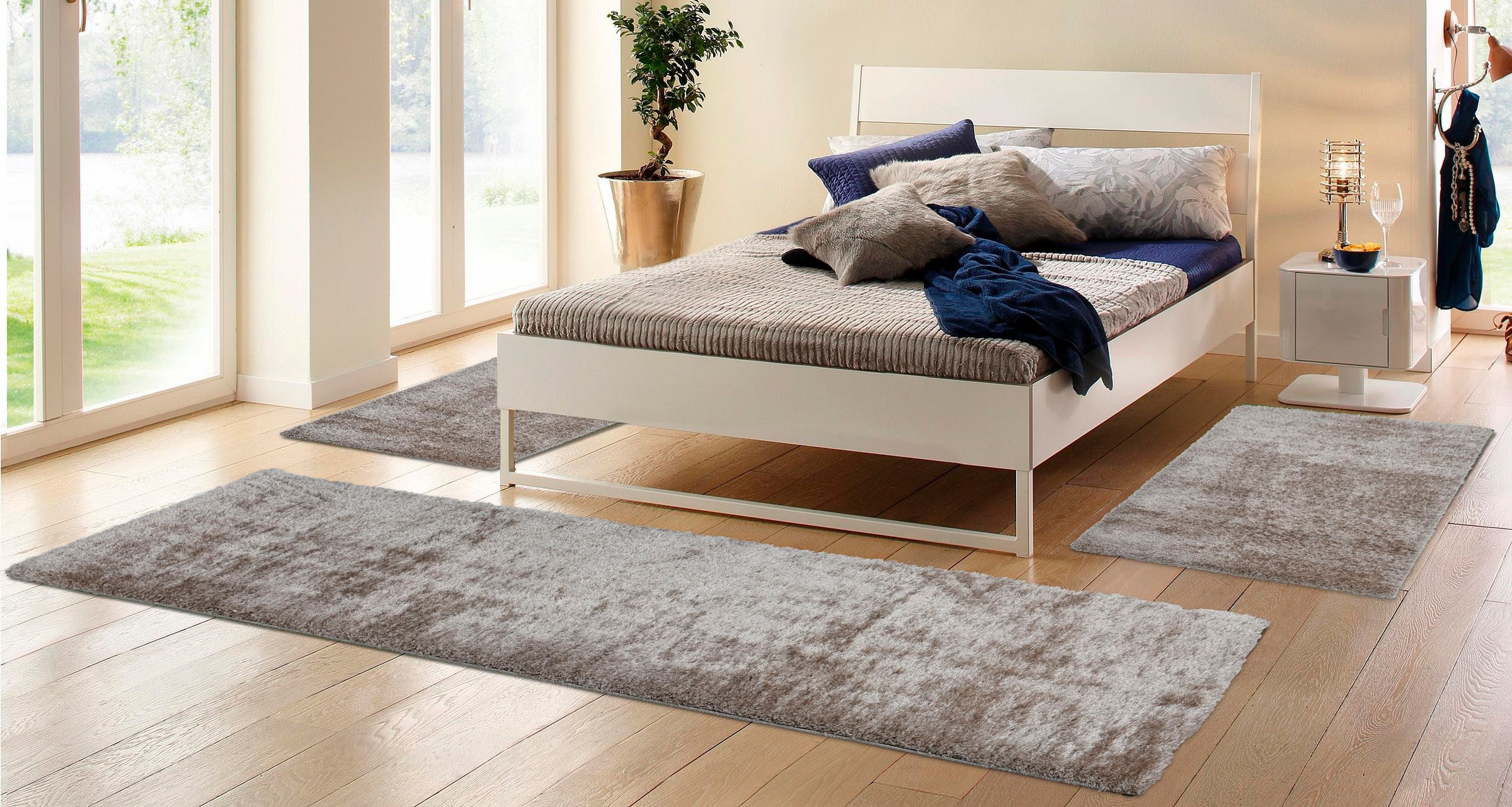 my home Bettumrandung "Malin" Höhe 43 mm 3 Stk. tlg. Hochflor, Shaggy, Uni- günstig online kaufen