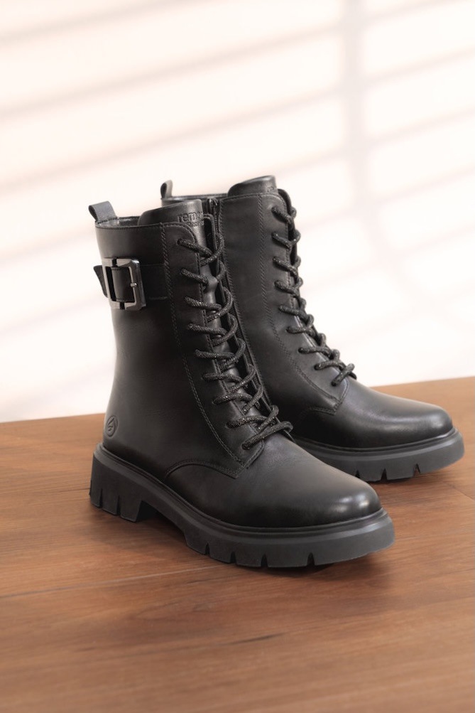 Remonte Schnürboots, Stiefelette, Boots, Profilsohle, Blockabsatz mit Zierschnalle