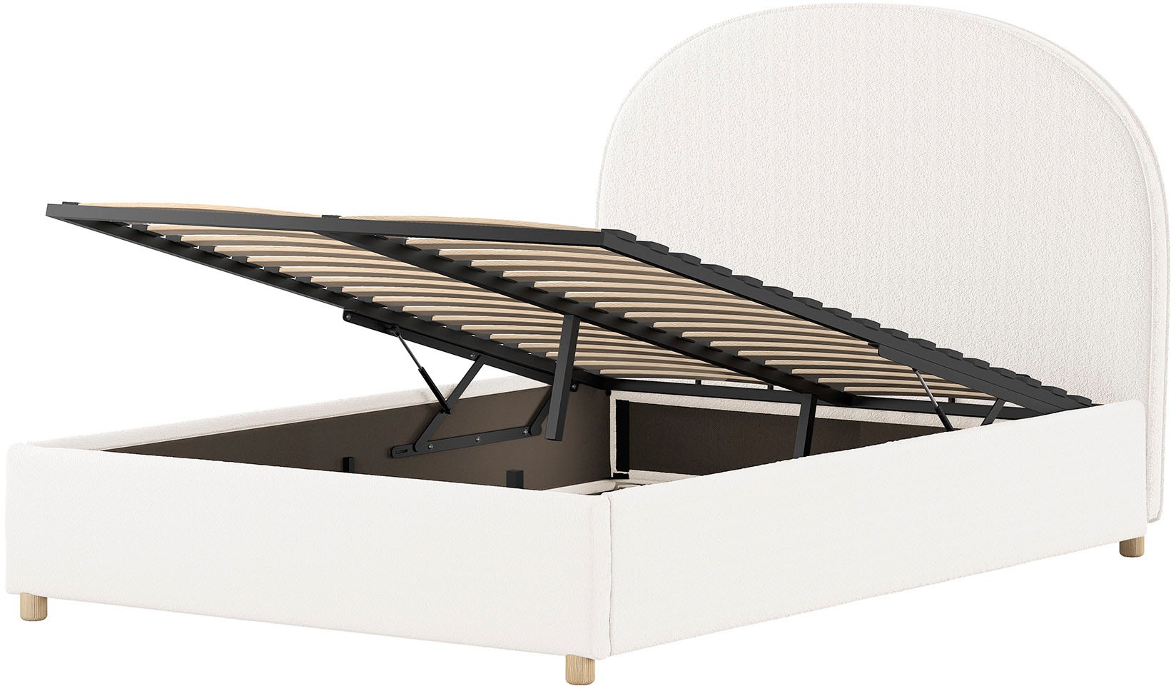 Vipack Boxbett »Moon, mit Lattenrost und Stauraum, modernes Design«, (gerundetes Kopfteil und in 2 Breiten erhältlich), inkl. Massivholz Füßen in natur, 3 Stoff Farben zur Auswahl
