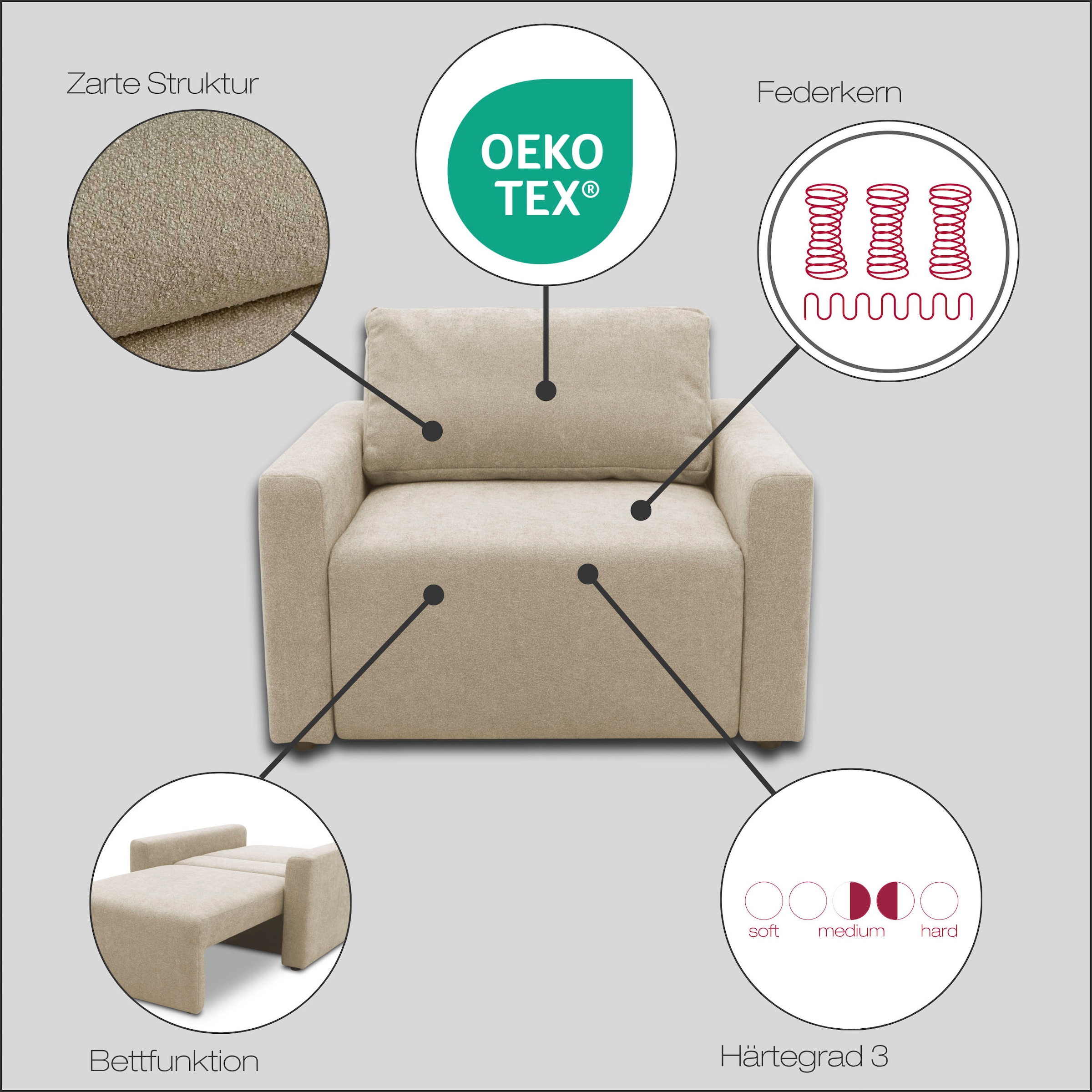 Thumbnail - DOMO collection Sessel "Sintra ausklappbar zur Schlaffunktion, mit Rückenkissen" Feinstruktur, lachs