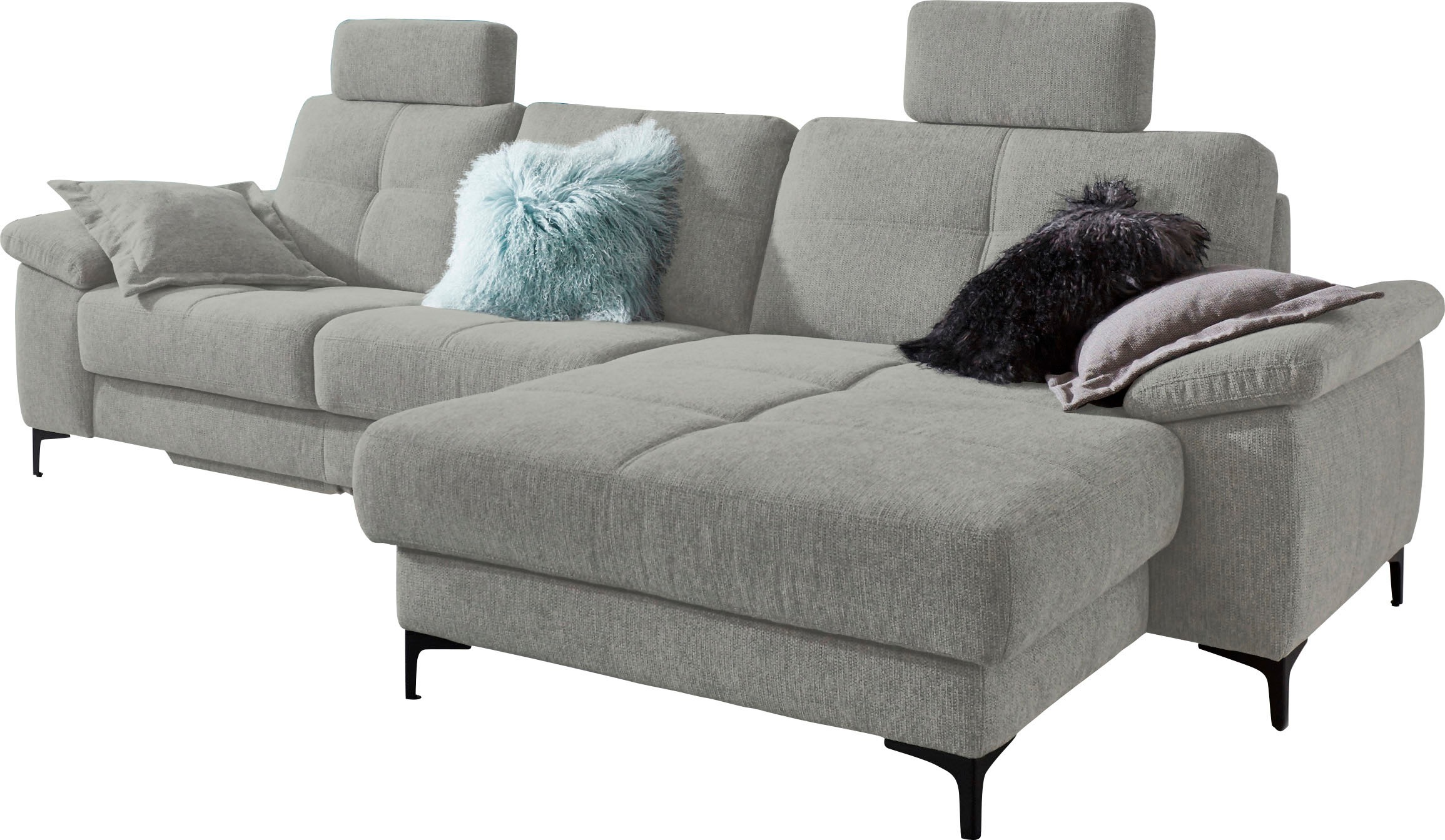 3C Carina Ecksofa "Burnaby bequem und modern, Breite 296cm, 12cm hoher Fuß, L-Form" 2 Kopfstützen, optional mit Schlaf- und motorischer Relaxfunktion