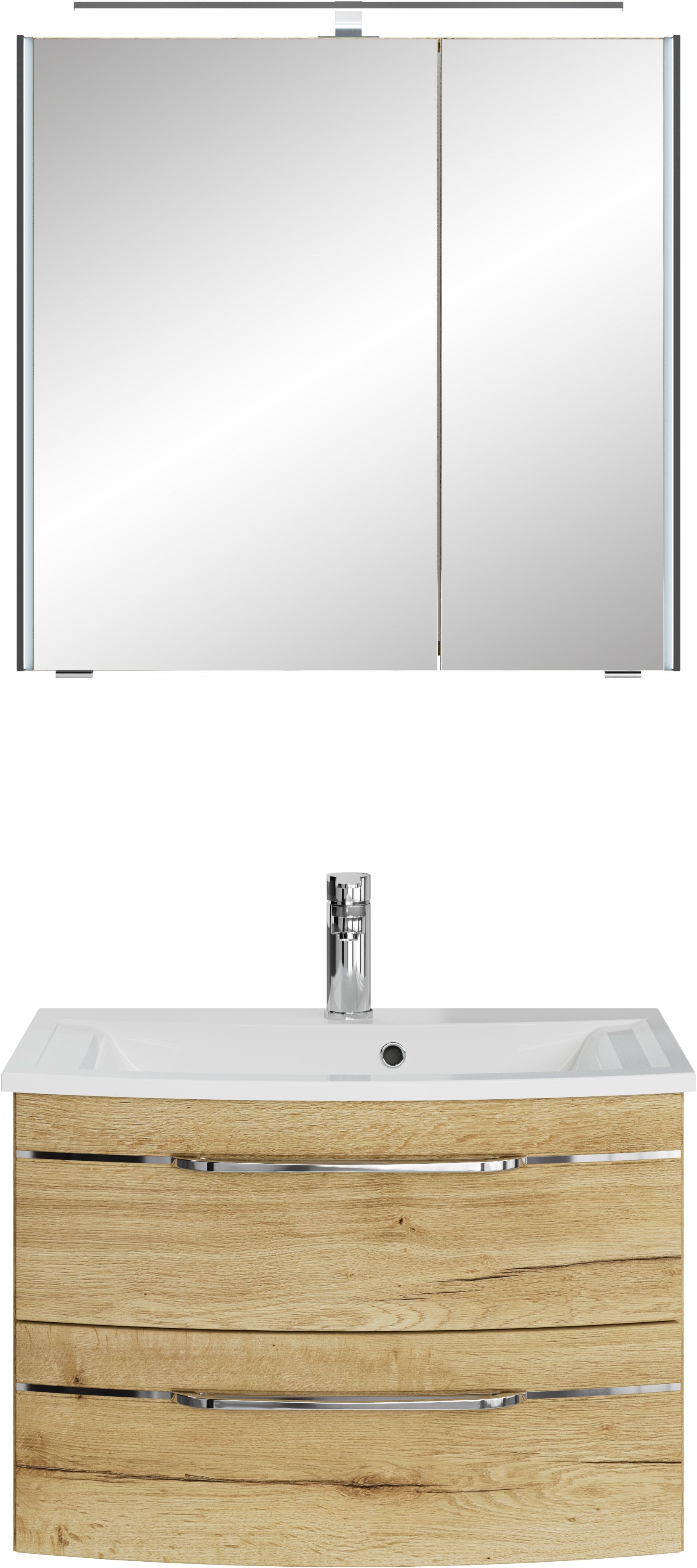Saphir "Serie 7045 2-teilig Mineralmarmor-Waschtisch mit LED-Spiegelschrank" Set, 2 Stk. tlg.