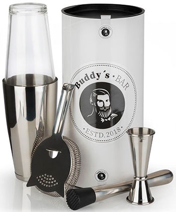 Buddys Cocktail-Set "Buddy´s Bar - Boston" 1 Barmaß, 1 Barsieb, 1 Boston Shaker, 1 Stößel