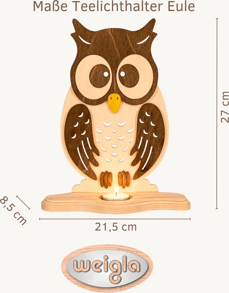 Weigla Teelichthalter "Eule aus Holz, für 1 Teelicht, NATUR-BRAUN, Made in günstig online kaufen