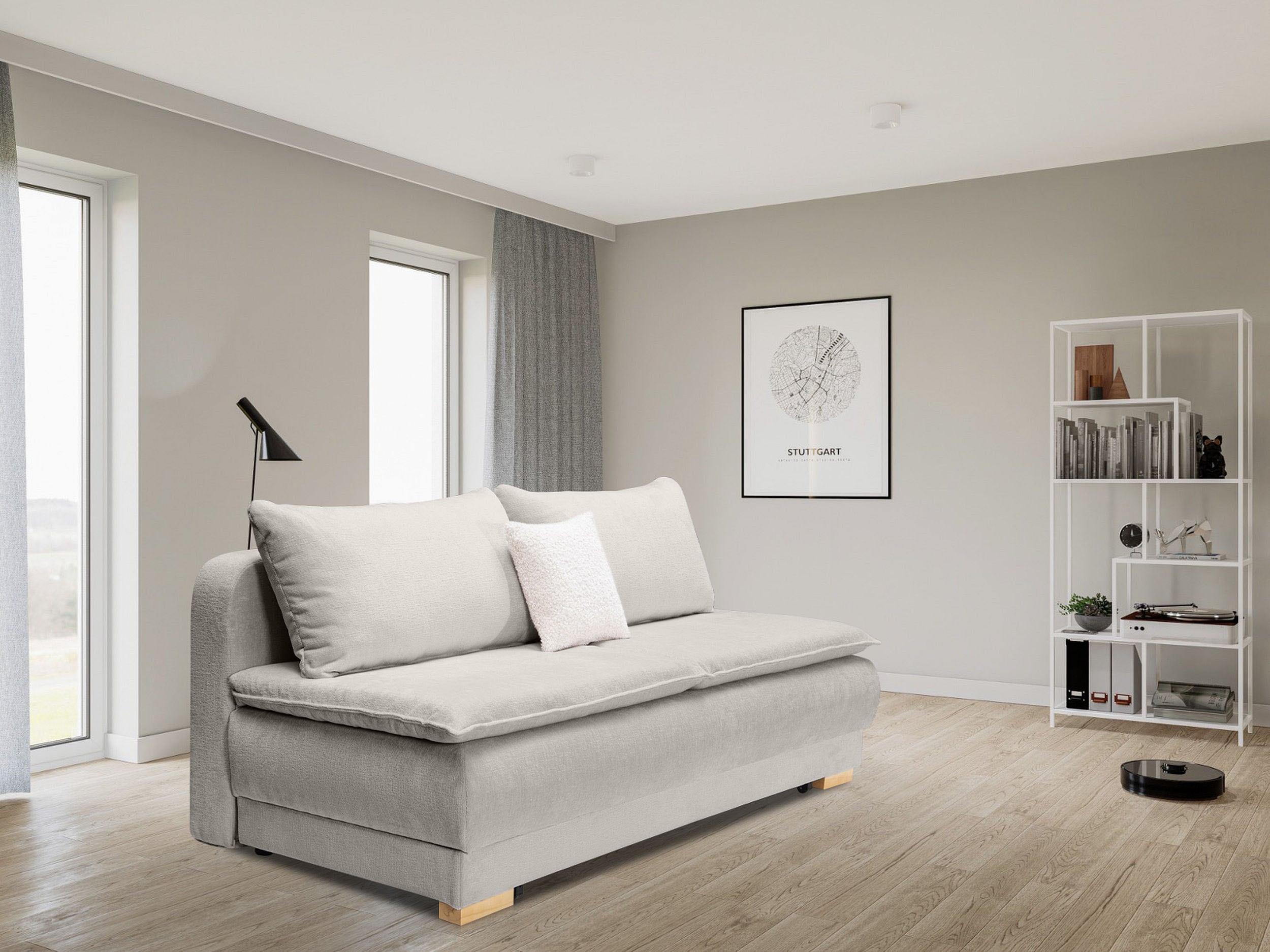 Home affaire Schlafsofa "Bea, B: 218 cm, Liegel. 158x198 cm" Schlaffunktion, Bettkasten & 1 Zierkissen, Dauerschlafsofa Boxspring