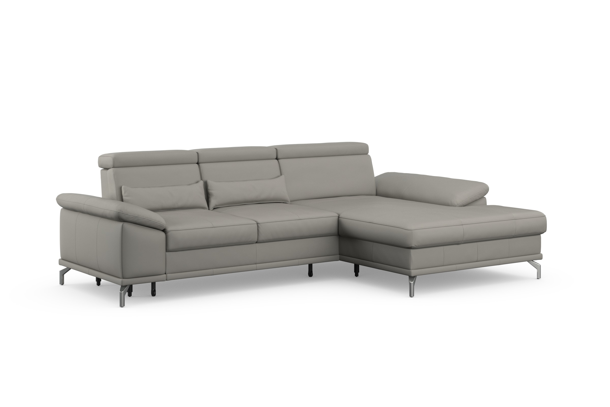 Ecksofa SIT & MORE "Cabrio L-Form, B: 295 cm, mit Sitztiefen-, Arm- & Kopfteilverstellung", grau (hellgrau), B:295cm H:87cm T:180cm, Sofas, Ecksofa, 2 Nierenkissen, Federkern, optional Bettfunktion und Stauraum 3