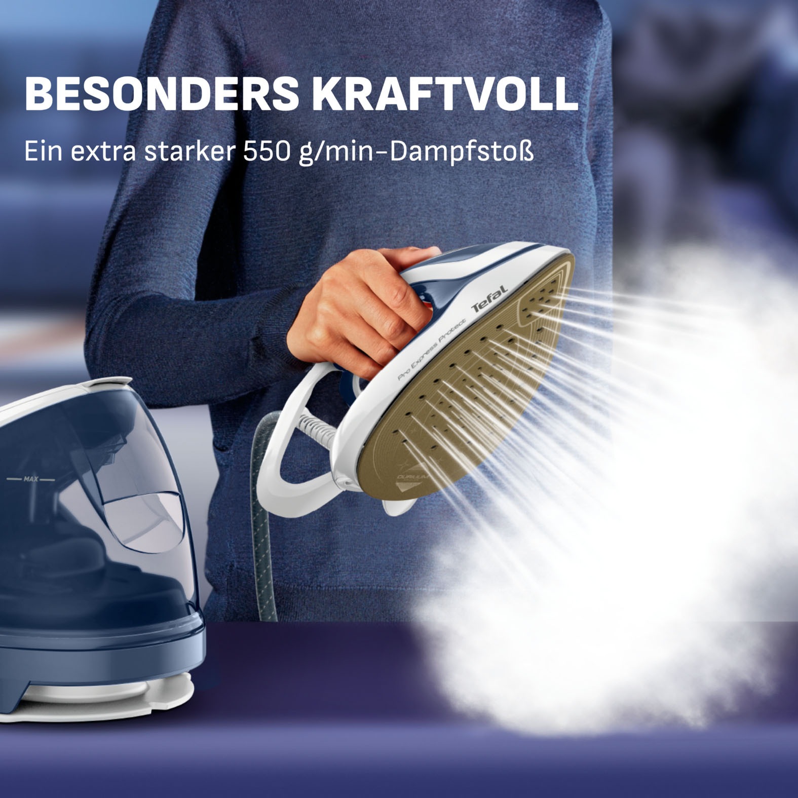 Tefal GV 9225 Pro Express Protect Dampfbügeleisen (7,6 bar, 2600 Watt, 1,8 l Wassertank, Blaugrau)