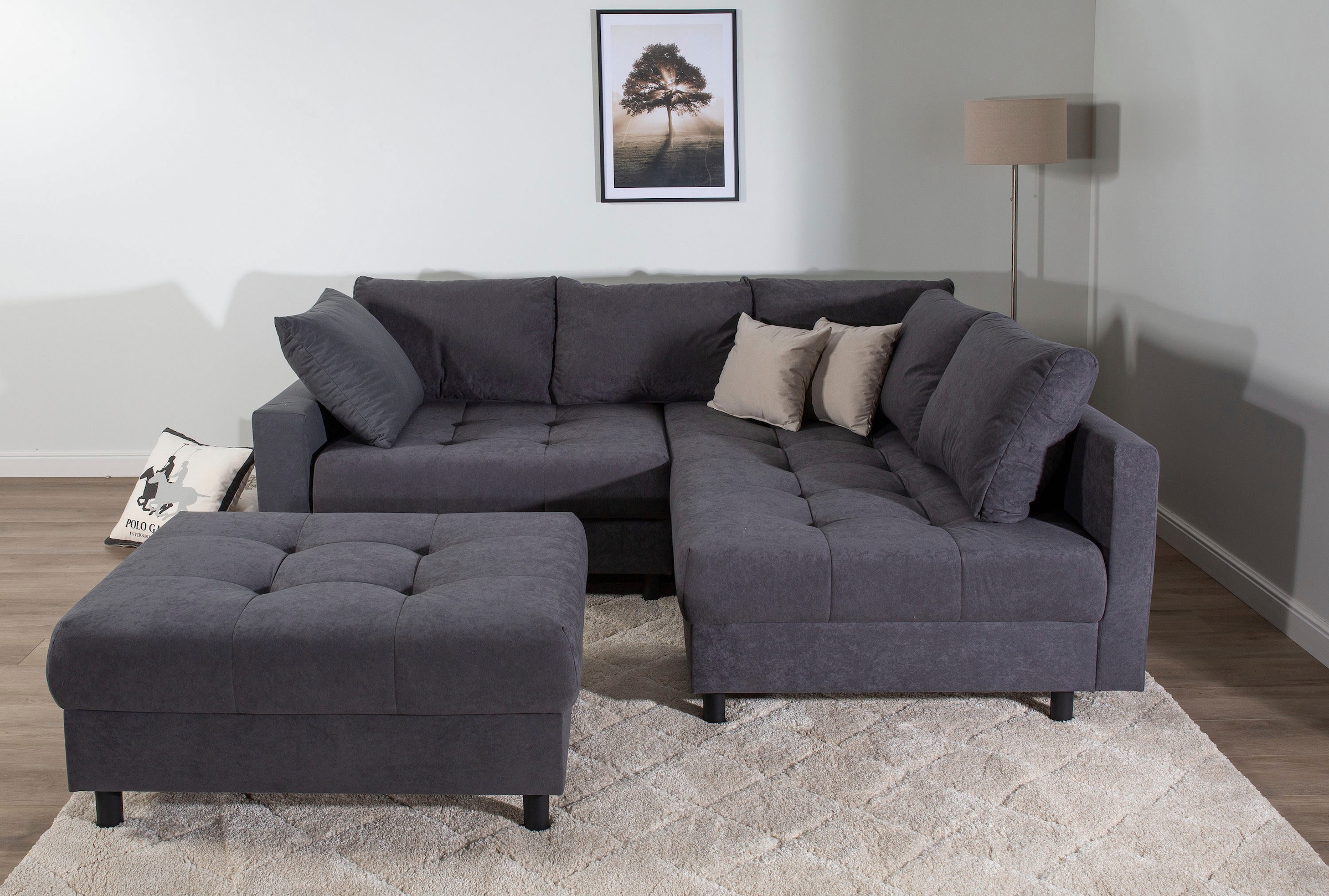 COLLECTION AB Ecksofa "Toni L-Form, B: 215 cm, XXL-Liegefläche 178x190 cm mit Hocker" Set: Sofa & Hocker, 2 Zierkissen, Federkern, frei stellbar