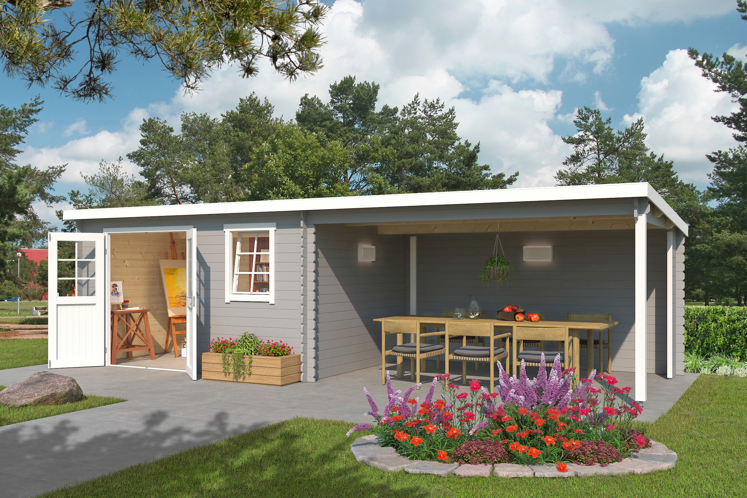 LASITA MAJA Gartenhaus "Reno" Blochbohlenhaus 28mm Anbau, Fundamentmass 380 günstig online kaufen