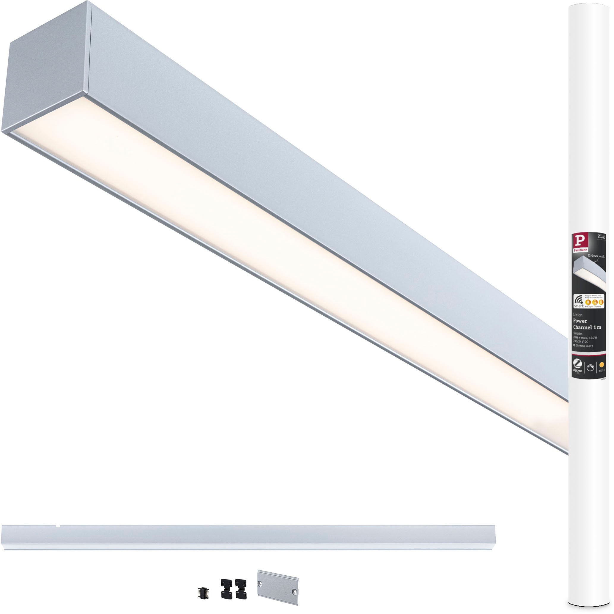 PAULMANN Schienensystem-Leuchten "Linion Einspeisung Zigbee 3.0 Power Channel 1m", H: 4cm, 1 Stk., grau, Leuchten, Smart Home