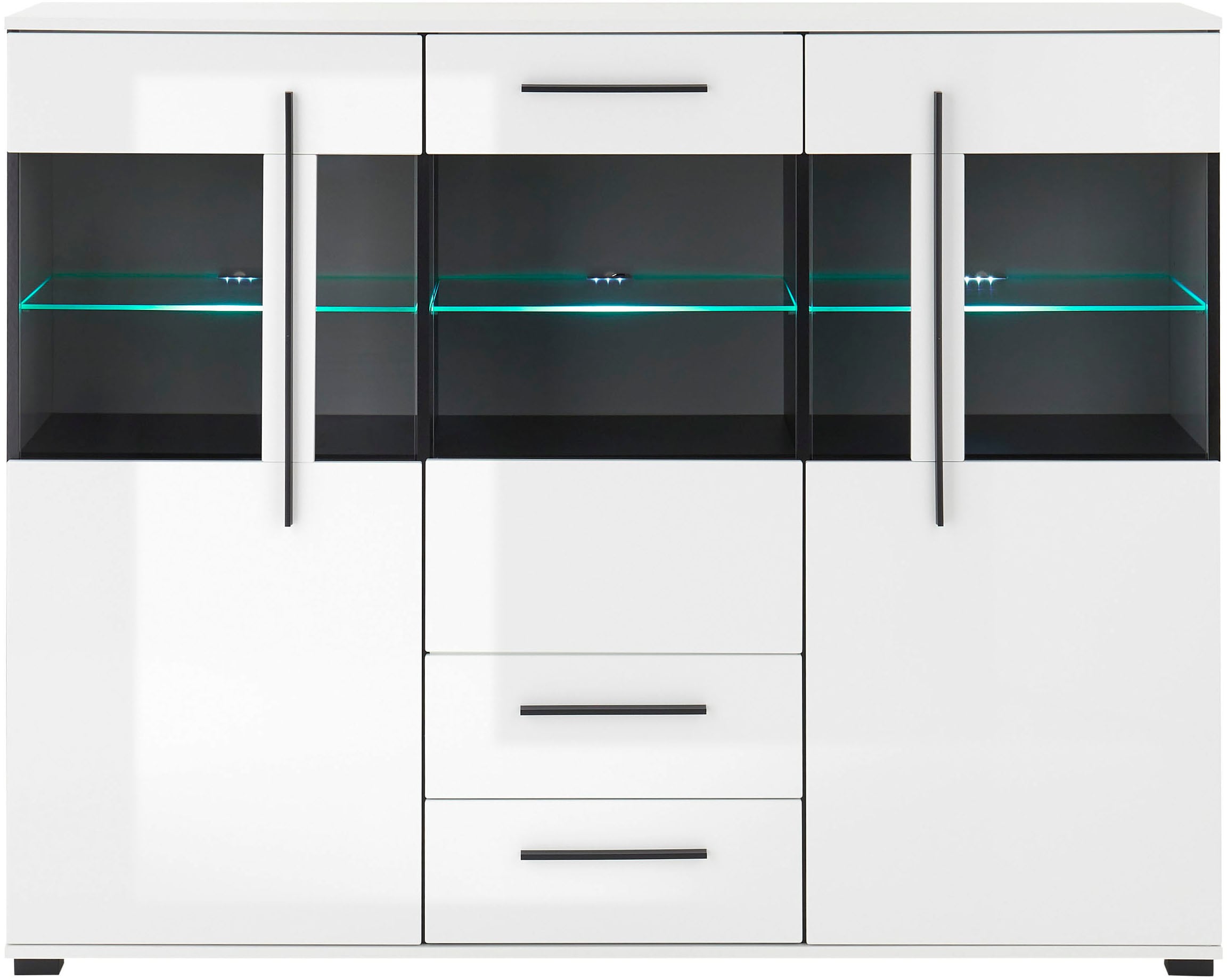 INOSIGN Highboard »Cantara, moderner Schrank, Vitrine in Eiche Dekor oder weiß«, schwarze Stangengriffe, ausreichend Stauraum, vielseitig einsetzbar