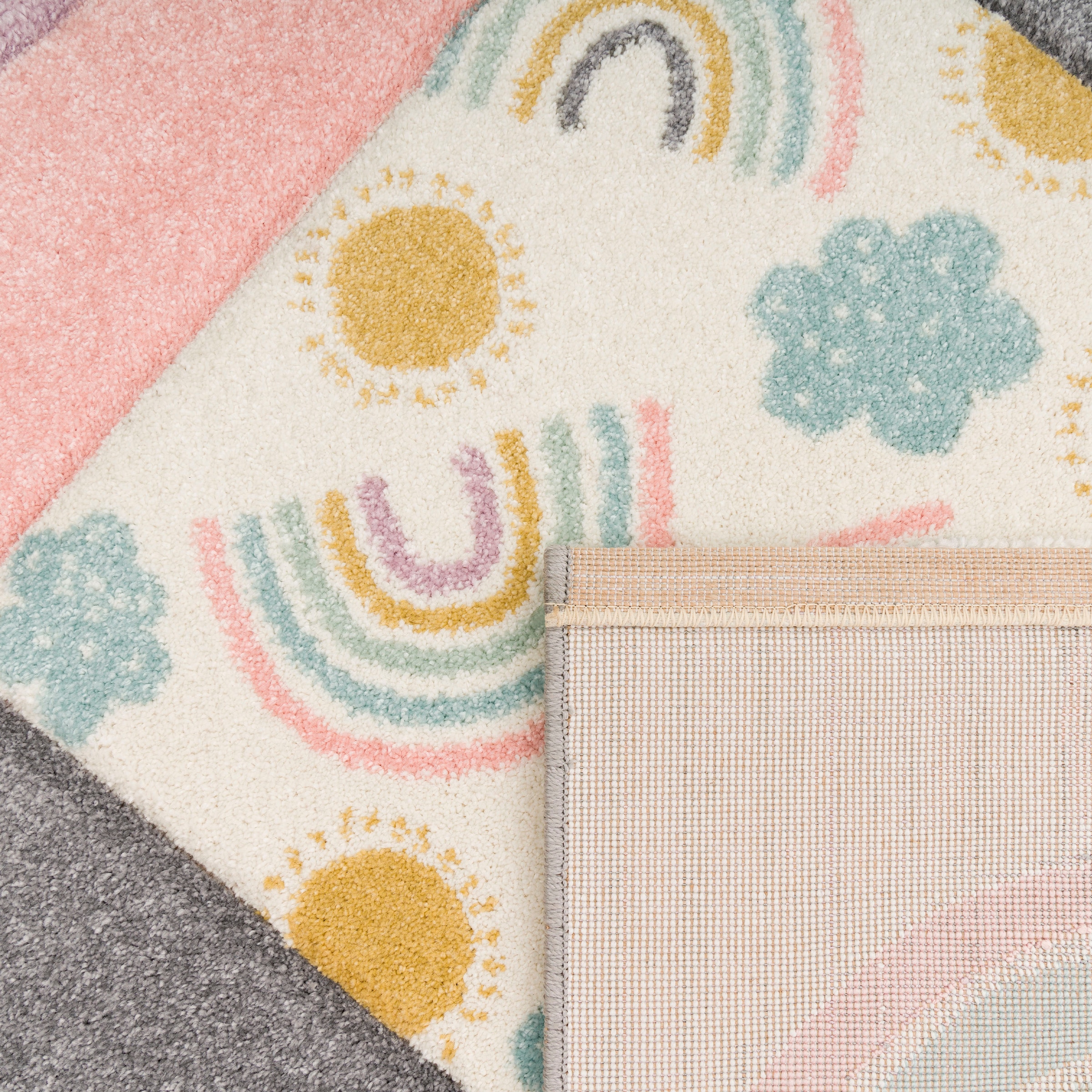 Paco Home Kinderteppich »Cosmo 962«, rechteckig, 3D-Design, Patchwork-Muster, Motiv Regenbogen & Punkte, Pastell-Farben