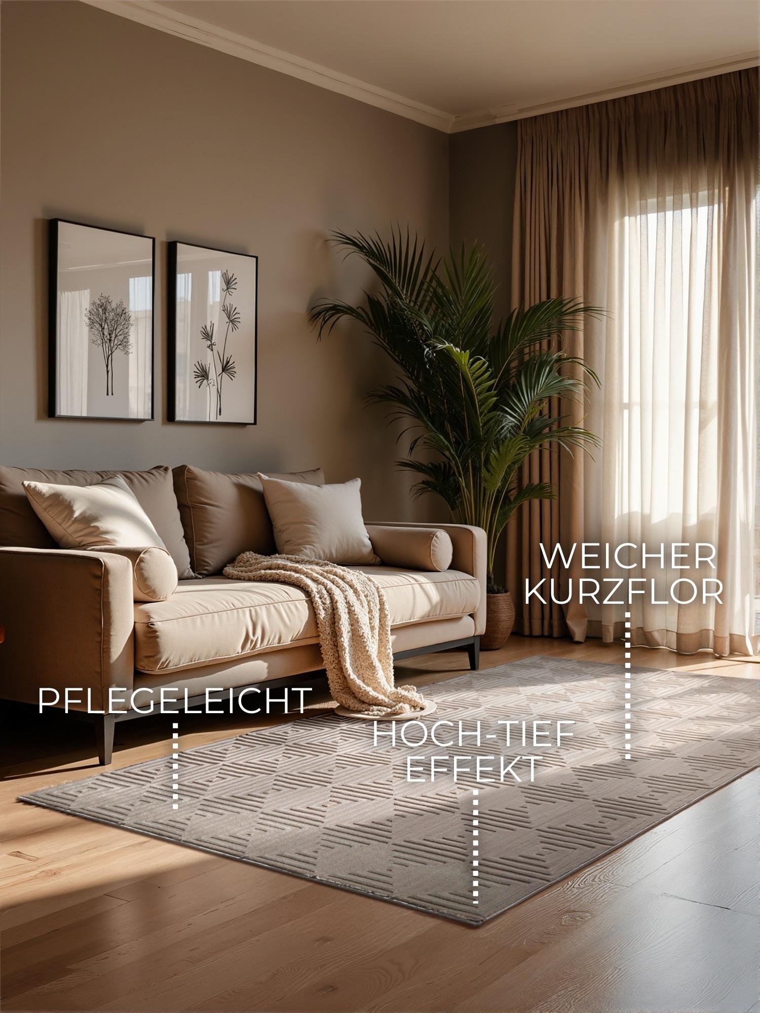 ELLE DECORATION Designteppich »Tourmaline«, rechteckig, 9 mm Höhe, Wohnzimmer, Schlafzimmer, Läufer, Hoch-Tief Effekt, Flur, Glanz