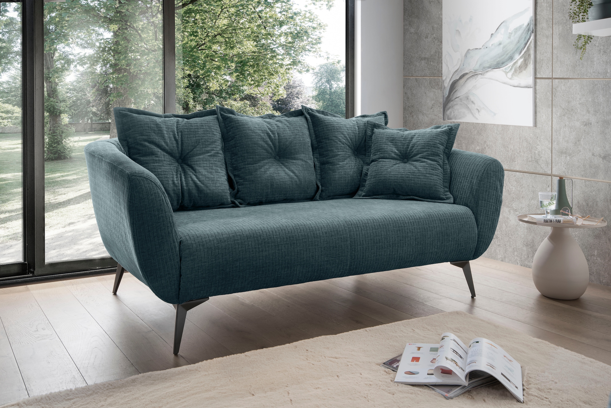 2,5-Sitzer HOME AFFAIRE, B:196cm H:94cm T:103cmocean, 100% Polyester, Sofas, "Baggio, Breite 196 cm zeitlos & elegant, bequem", schwarze Metallfüße