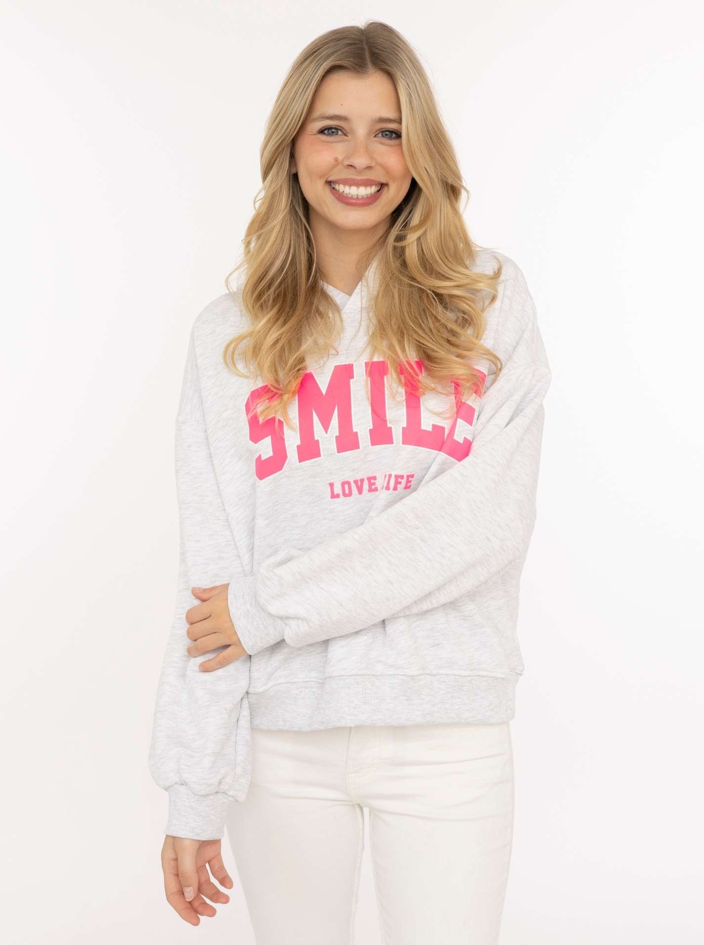 Zwillingsherz Hoodie ""Smile"", Kapuze, lange Ärmel, elastische Bündchen, großer Neon-Print