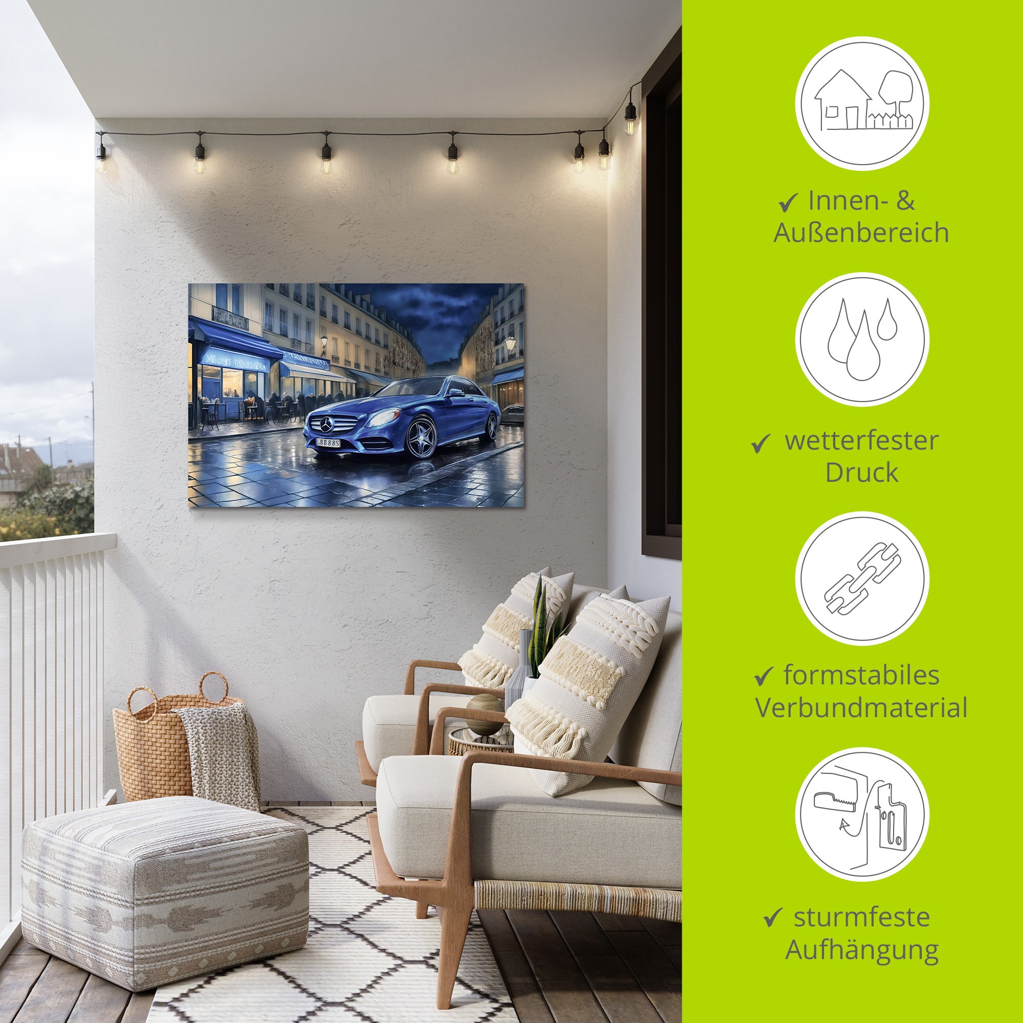Wandbild ARTLAND "Mit dem Mercedes nach Paris", farbe bild(er): blau, B:30cm H:20cm, Alu Dibond, Bilder, als Alubild, Leinwandbild, Poster, Wandaufkleber in verschied. Größen 2