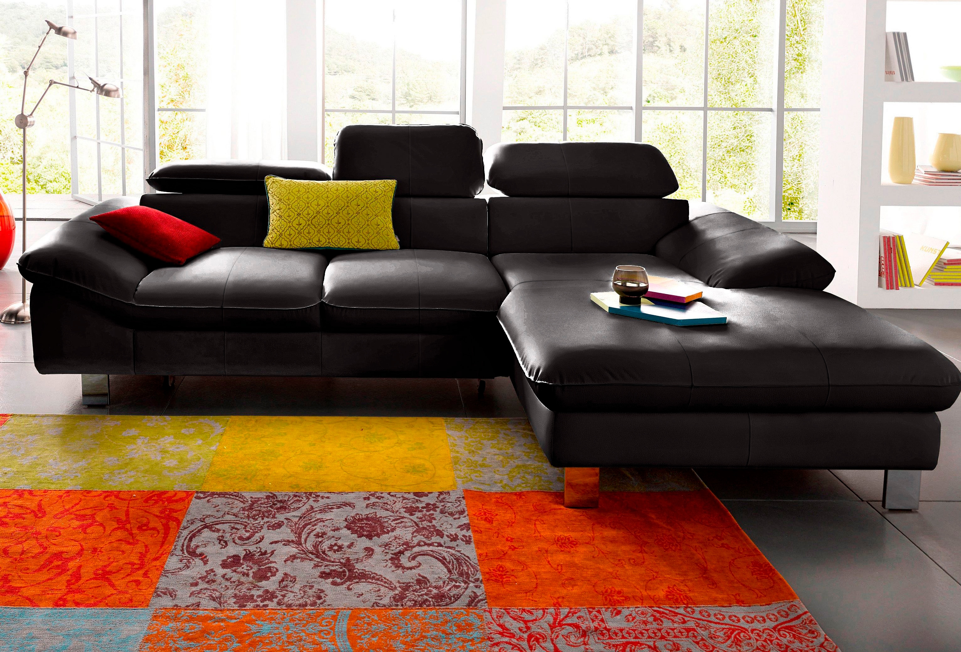 COTTA Ecksofa "Driver L-Form, B: 268 cm, moderne Couch mit Wellenunterfederung, Leder" Kopfteilverstellung, opt. Schlaffunktion + XL Bettkasten, LF:191x129cm