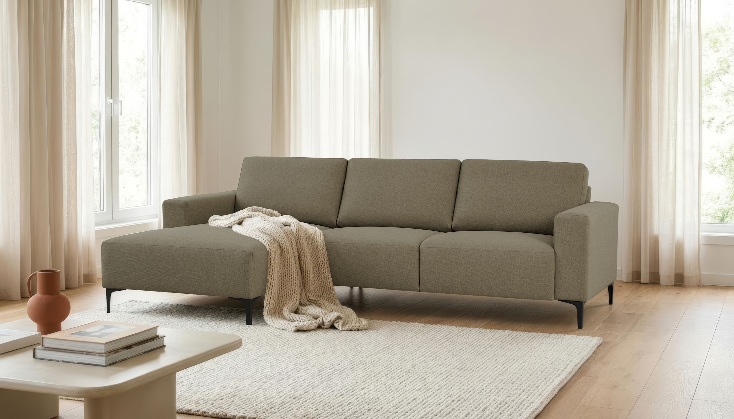 OTTO home Ecksofa "Tournon, L-Form, Breite 262 cm, Webstoff, Chenille" Designsofa im nordischen Stil, Wellenunterfederung, Metallfüße