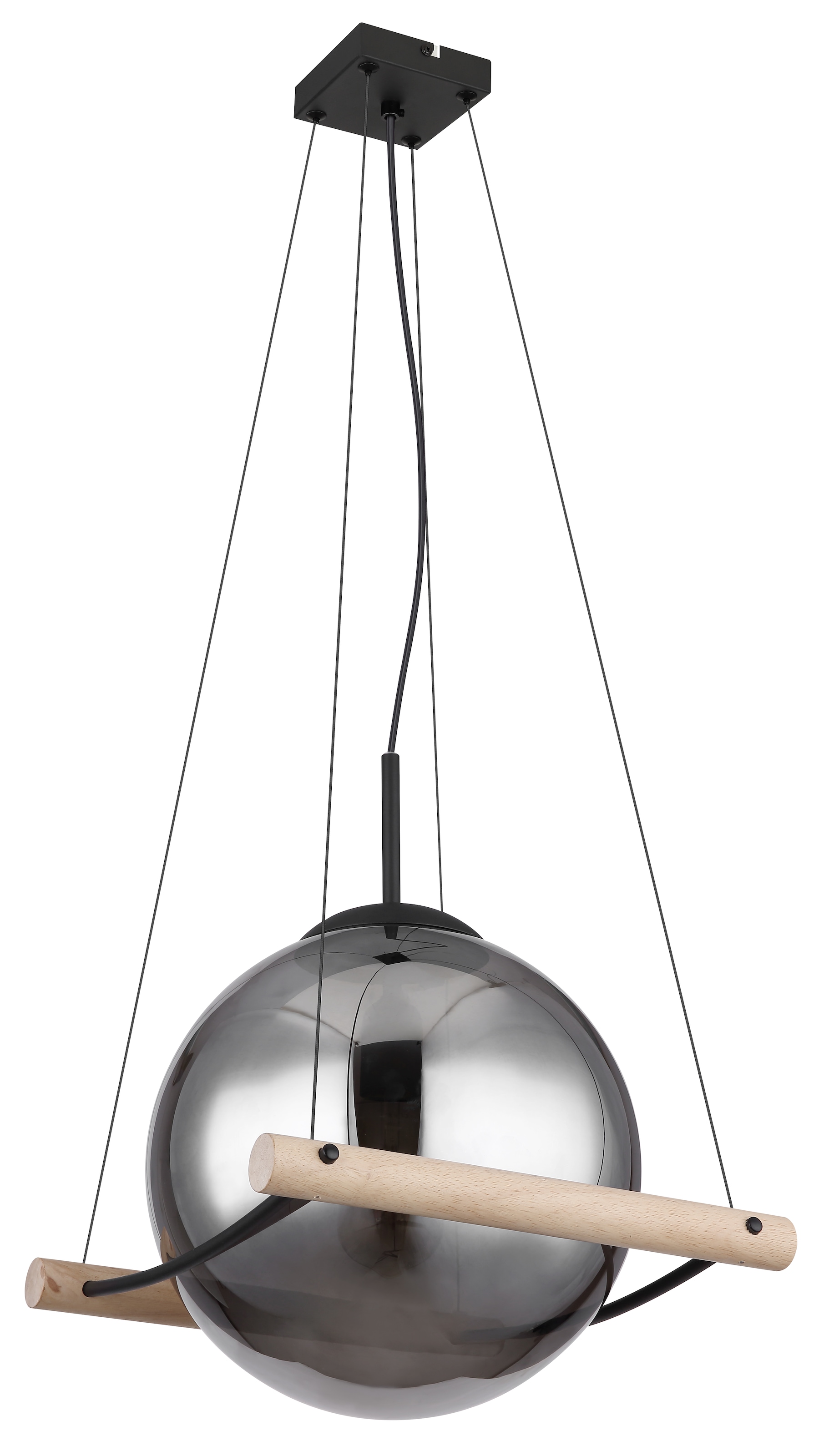 GLOBO LIGHTING Hängeleuchte »LEONA« E27 1 Stk. Hängeleuchte Schwarz/Holz, Rauchglas, höhenverstellbar, E27