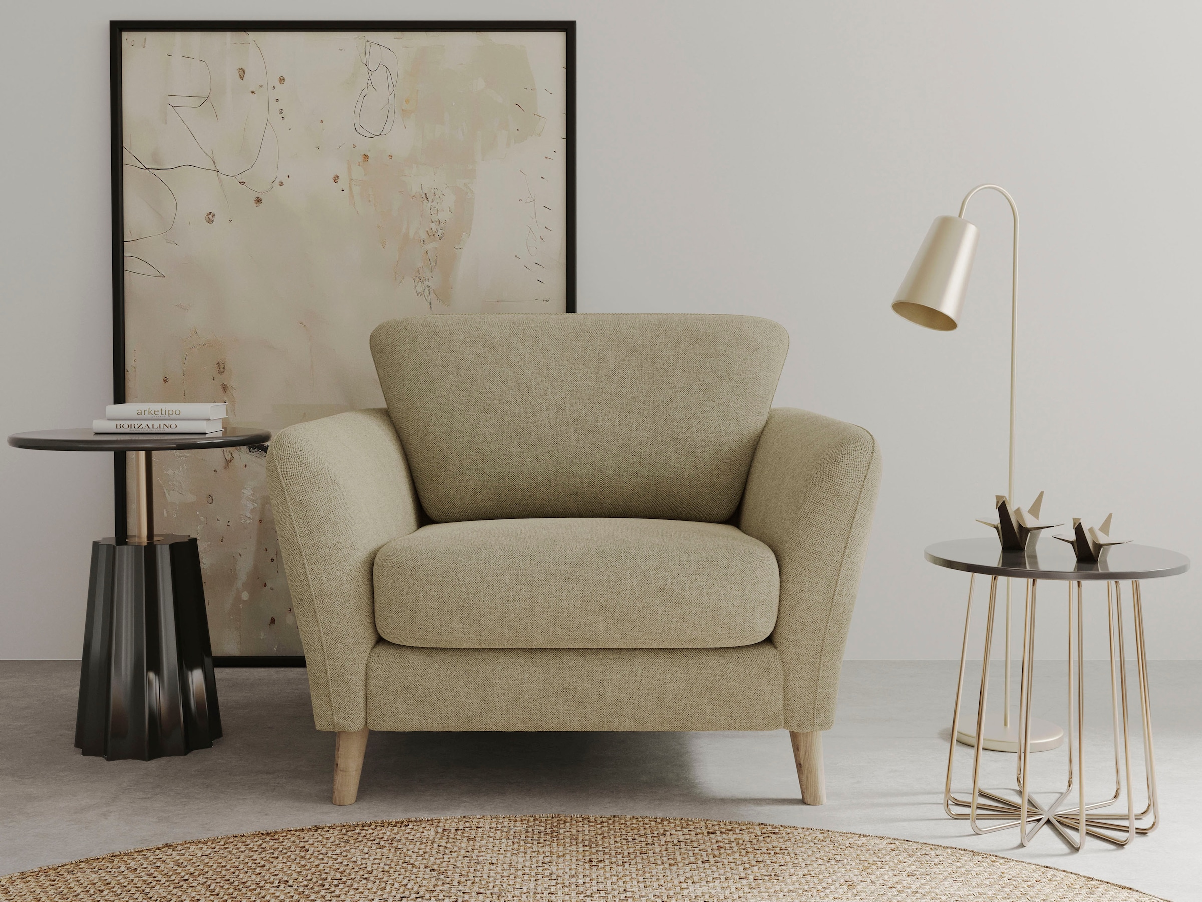 Home affaire Sessel "MARSEILLE", Massivholzbeine Eiche, Landhausstil, Welle günstig online kaufen