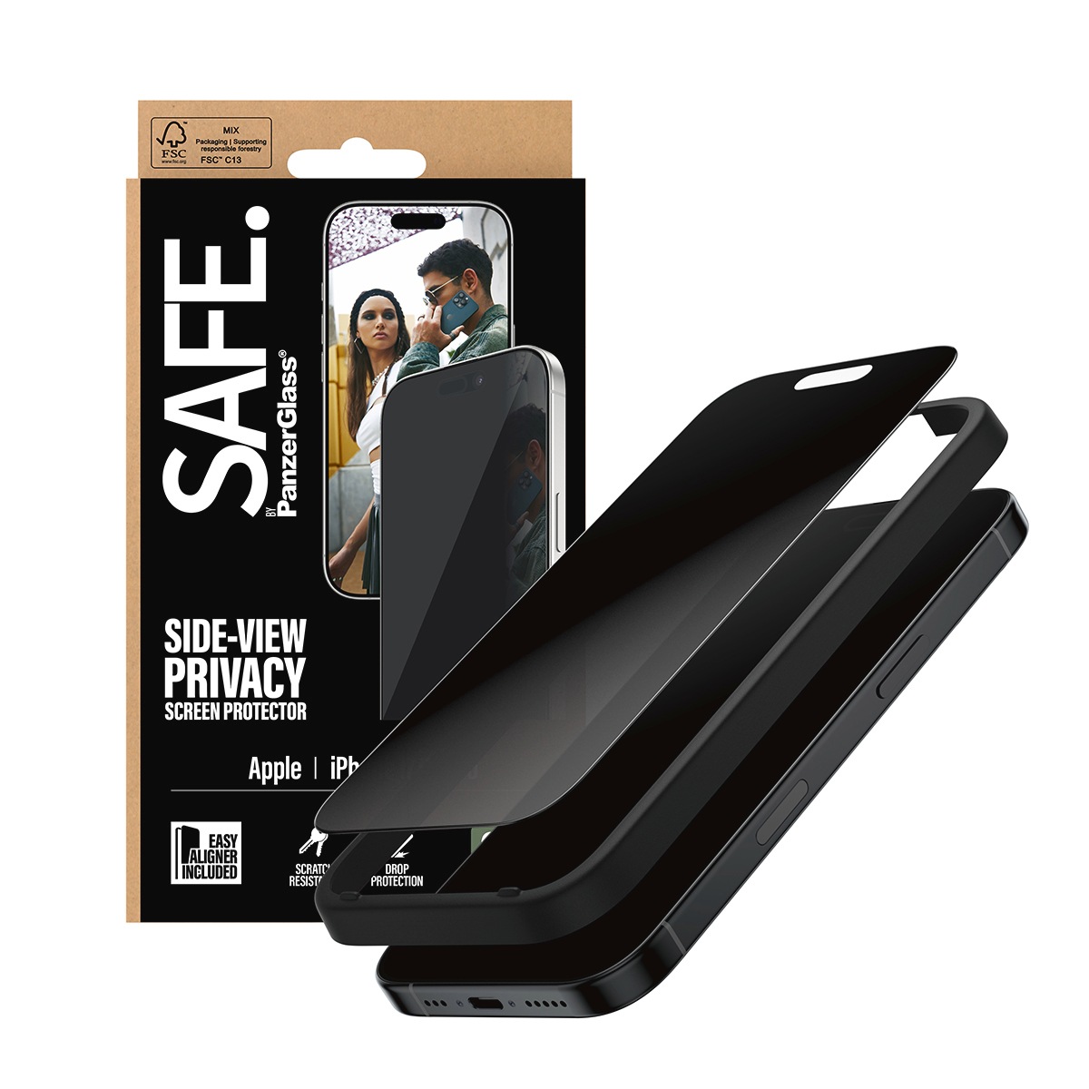 SAFE by PanzerGlass Displayschutzglas »Side-View Privacy Screen Protector«, für Apple iPhone 17-Apple iPhone 16 Pro, Displayschutzfolie, Schutzfolie, Bildschirmschutz, kratz- & stoßfest