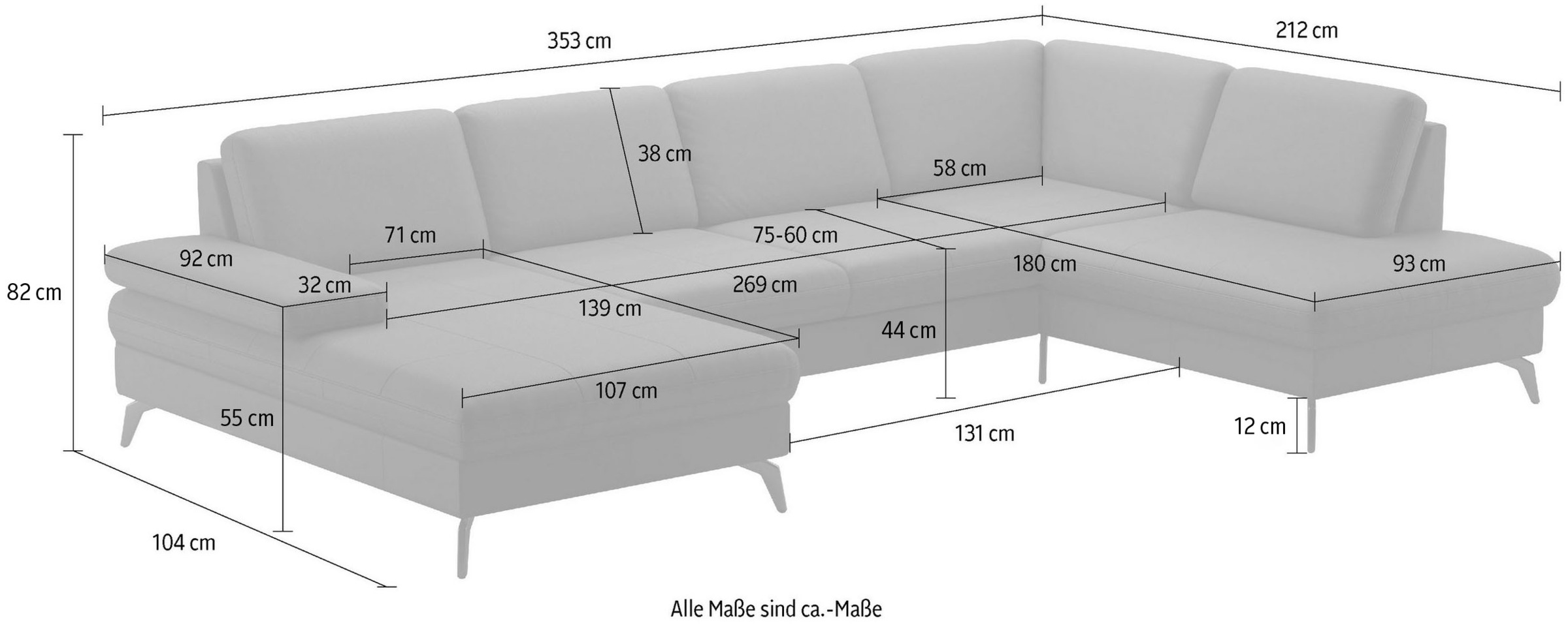 sit&more Wohnlandschaft »Morris U-Form, inkl. Sitztiefenverstellung«, wahlweise mit Armteilverstellung, Bettfunktion & Bettkasten