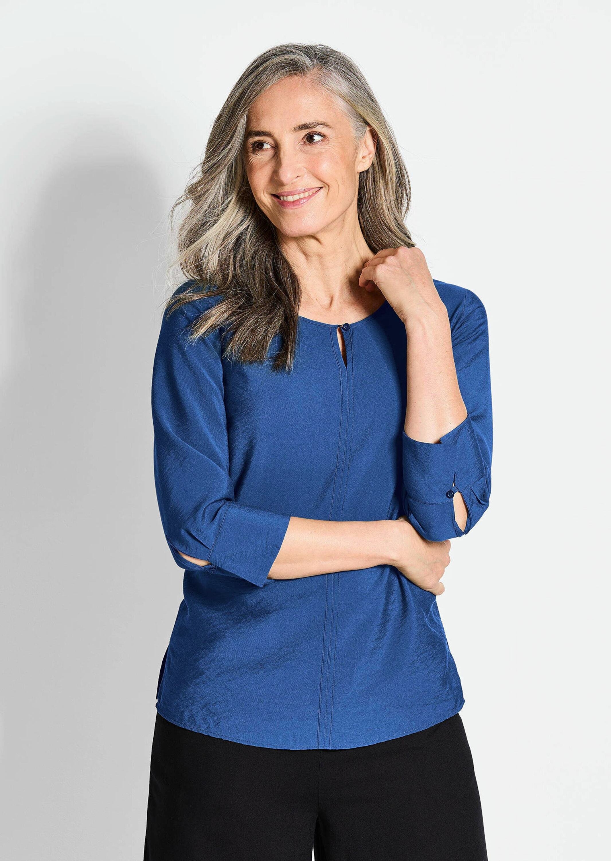 GOLDNER Schlupfbluse "Viskosebluse mit 3/4-Ärmeln, Rundhals" Ziernaht günstig online kaufen