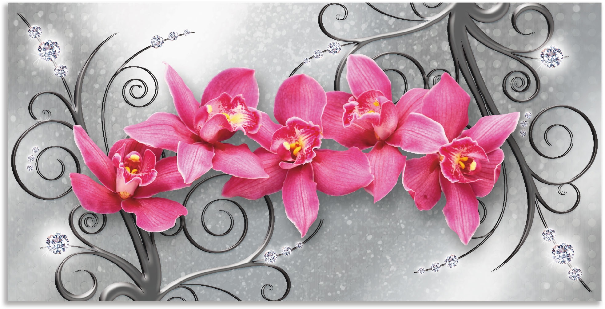 Artland Wandbild "rosa Orchideen auf Ornamenten", Blumenbilder, (1 St.), als Alubild, Outdoorbild, Leinwandbild, Poster,