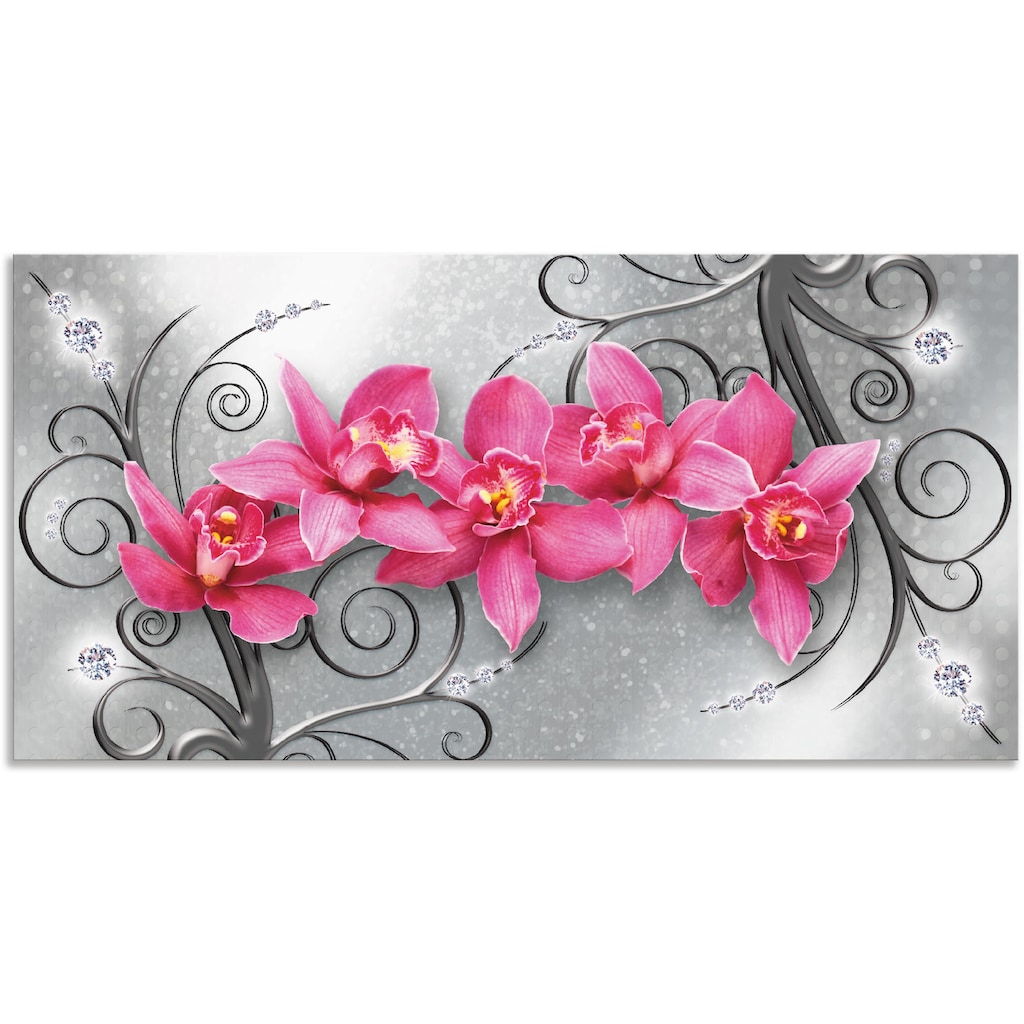 Artland Wandbild »rosa Orchideen auf Ornamenten«, Blumenbilder, (1 St.)