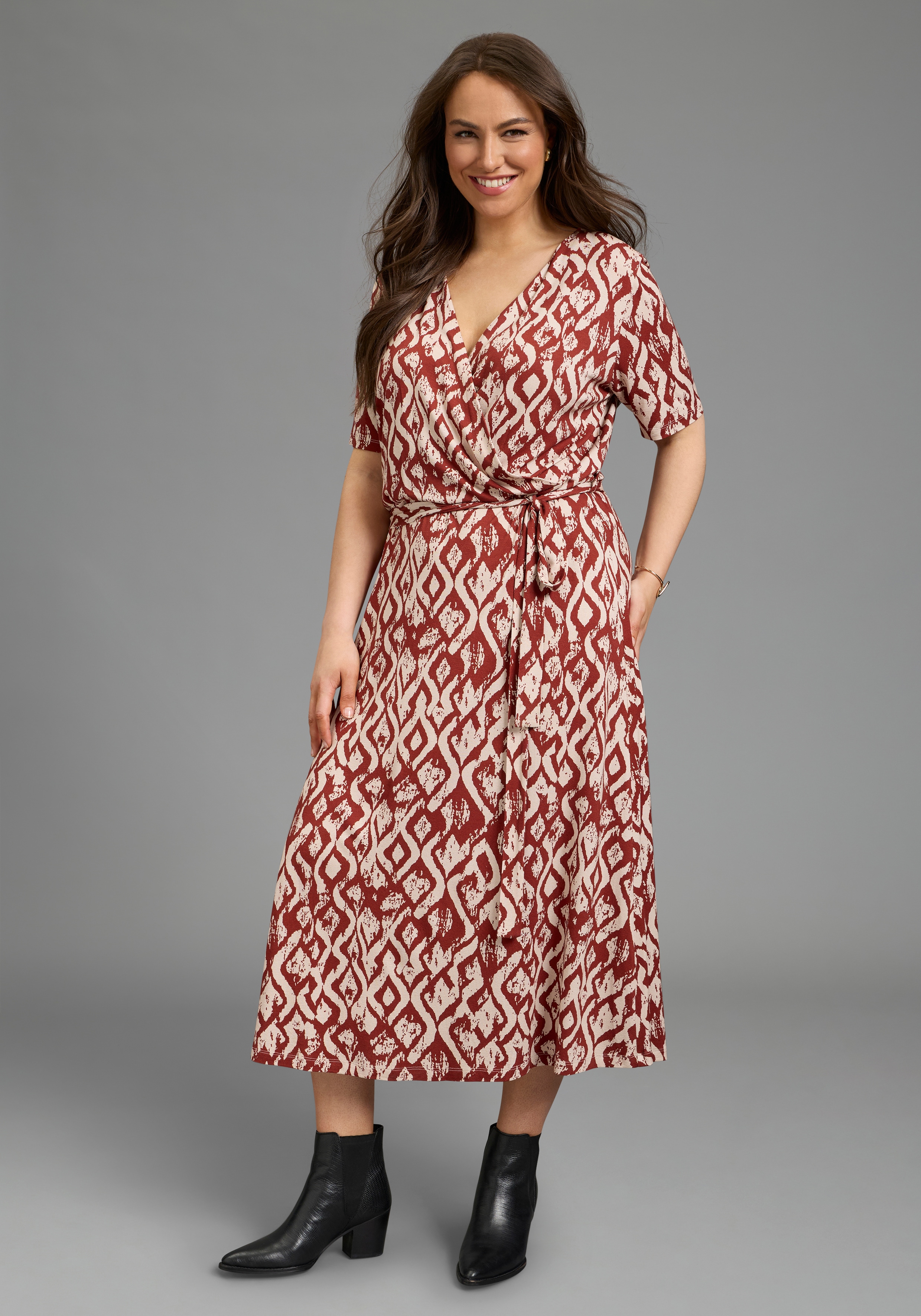 Laura Scott CURVE Jerseykleid "Große Größen" wadenlanger Schnitt, aus weichem Jersey, elastische Viskosemischung